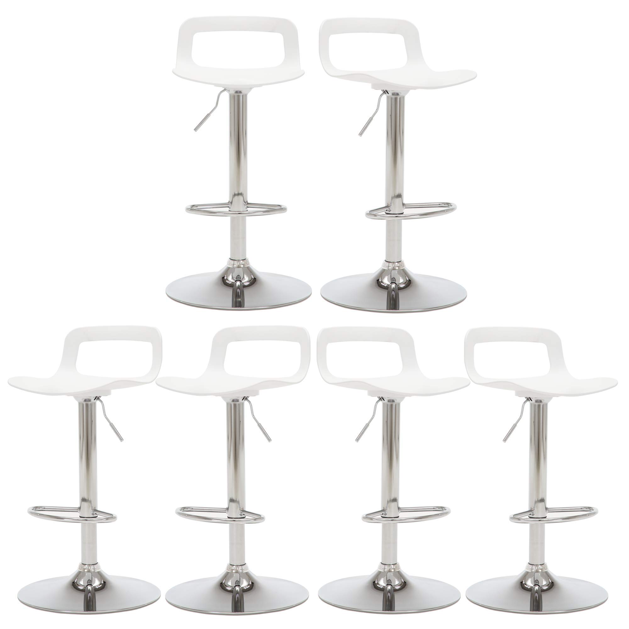 Modern Adjustable Bar Stools Set of 6 - White Plastic Counter Height Stools for Kitchen Island, Breakfast Bar & Home Decor