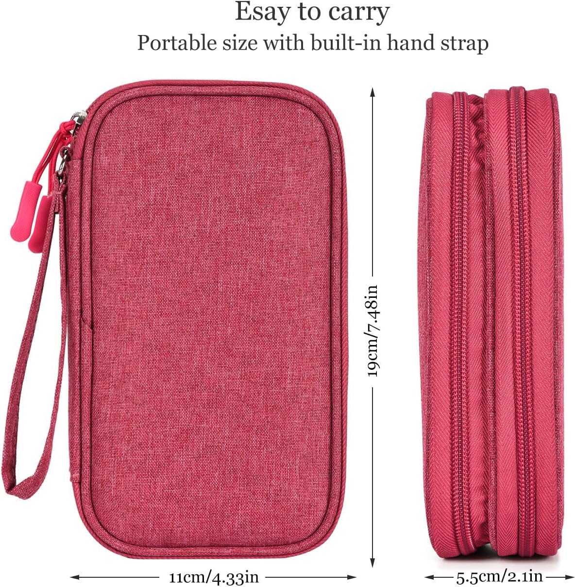 Waterproof Electronic Organizer Travel Bag for Power Bank, Charging Cords & USB Cables - Portable Cable Accessories Case (Rose Red) - Perfect for Travel, Office & Daily Organization