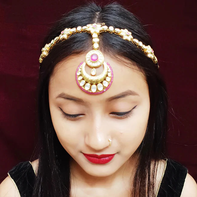 Royal Kundan Sheesh Phool Matha Patti - Designer Gold Plated Bridal Hair Jewelry for Weddings & Indian Festivals (D20)