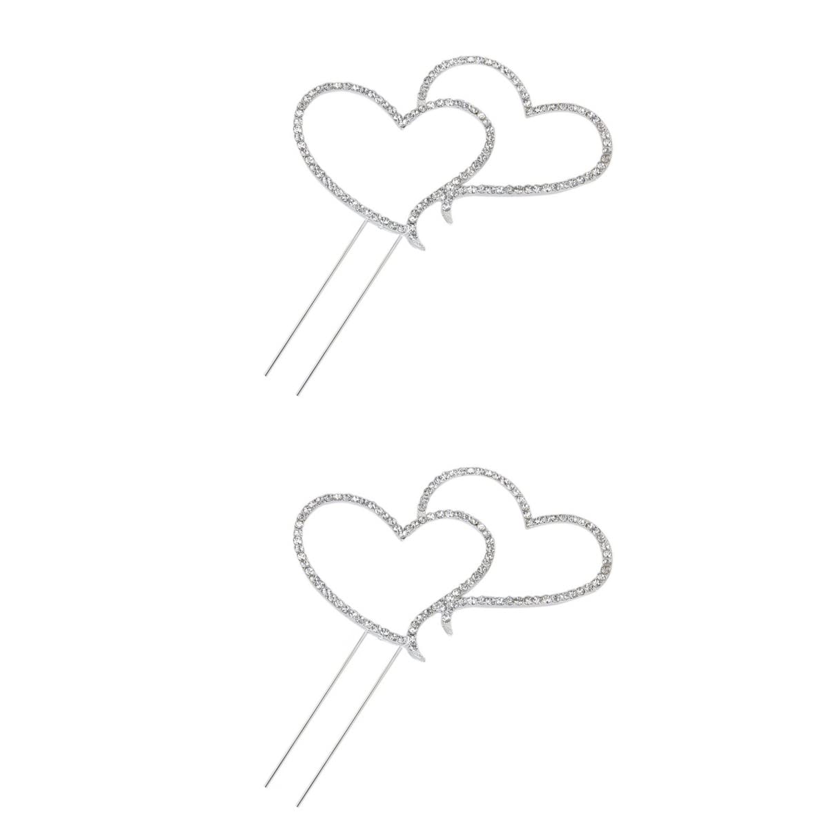 2pcs Elegant Rhinestone Wedding Cake Topper - Double Heart Design for Wedding Cakes, Anniversary & Romantic Celebrations - Perfect for Bridal Showers, Receptions & Special Occasions