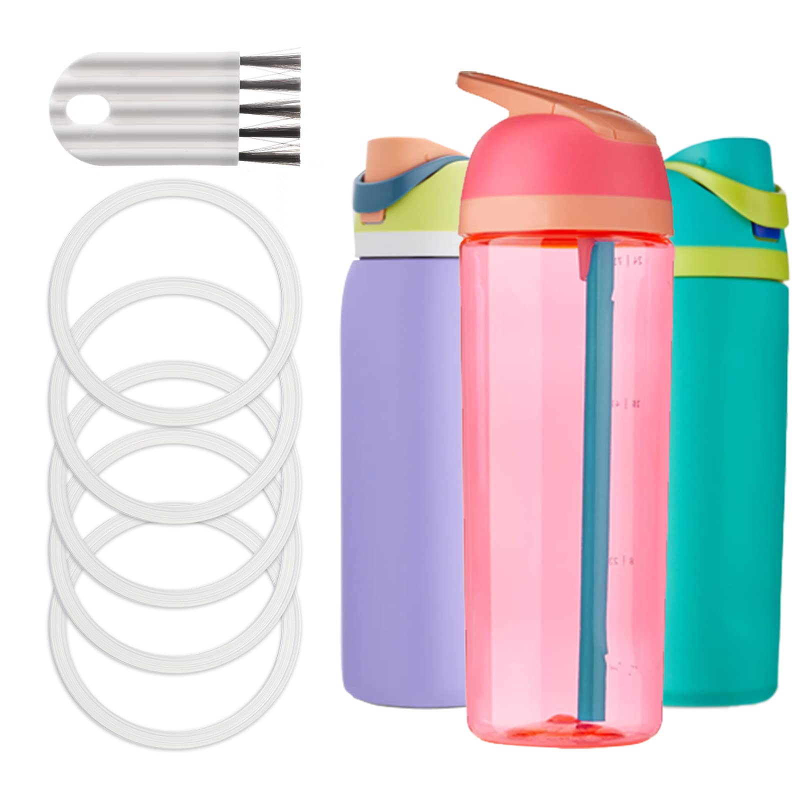 Owala Water Bottle Replacement Rubber Lid Sealing Ring - 5 Pack Gasket Seal Kit with Cleaning Brush for FreeSip & Flip Bottles | Leak-Proof Accessories for Gym, Hiking & Outdoor Activities