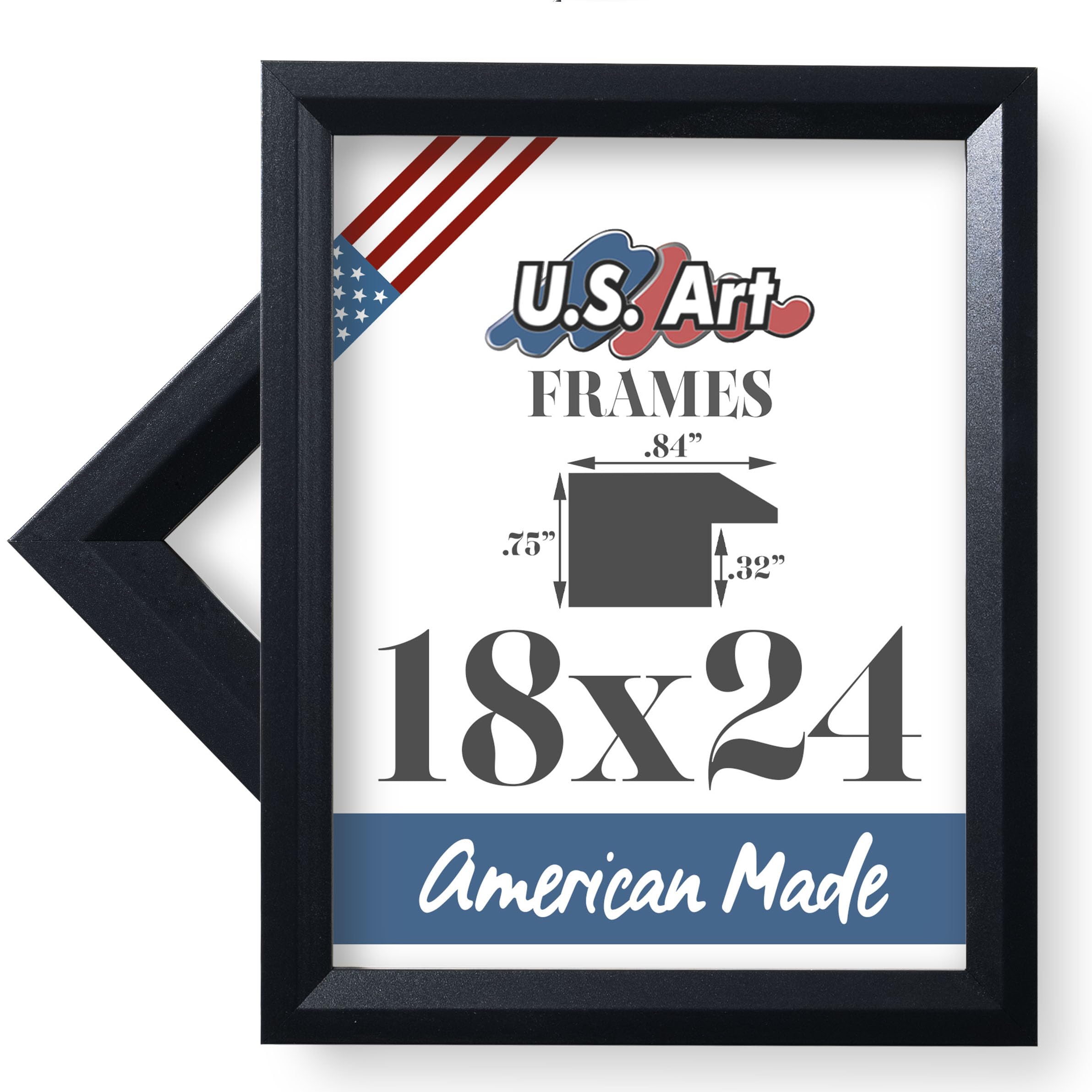 18x24 Inch Black Thin .84 Inch Solid Poplar Hardwood Wall Decor Picture Poster Frame - Perfect for Home, Office, Gallery & Art Display
