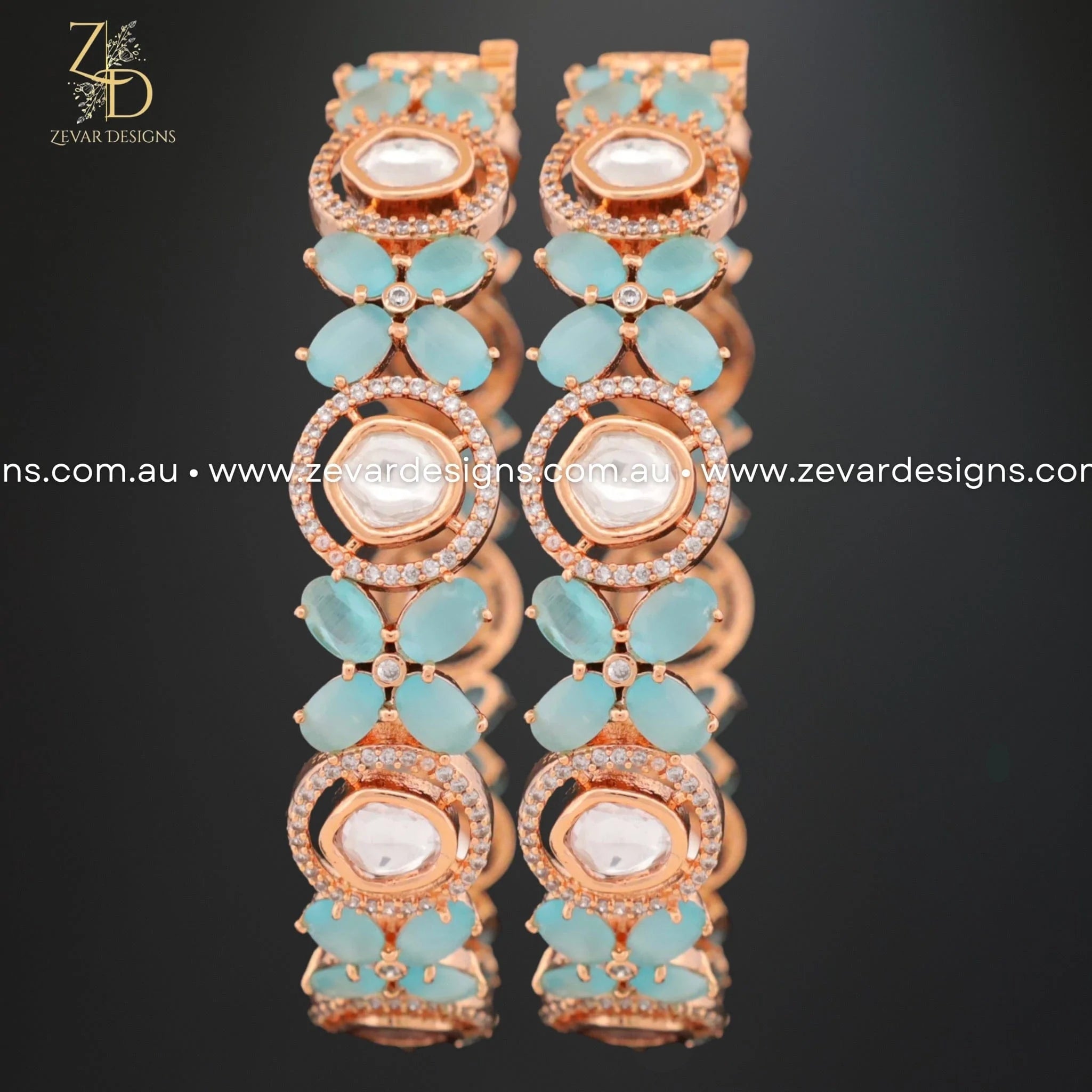 Exquisite Kundan Polki Bangles with Powder Blue Colored Stones | Traditional Indian Jewelry for Weddings & Festivals | Perfect for Bridal Wear, Party Accessories & Ethnic Fashion