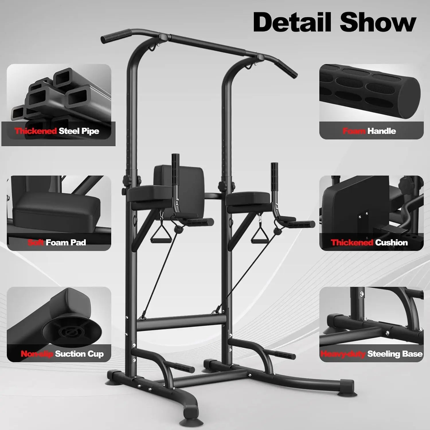 Multi-Function Power Tower Dip Station with Pull Up Bar - Home Gym Strength Training Equipment for Push Ups, Abdominal Exercises & Full Body Workouts - Perfect for Small Spaces, Garage & Home Fitness
