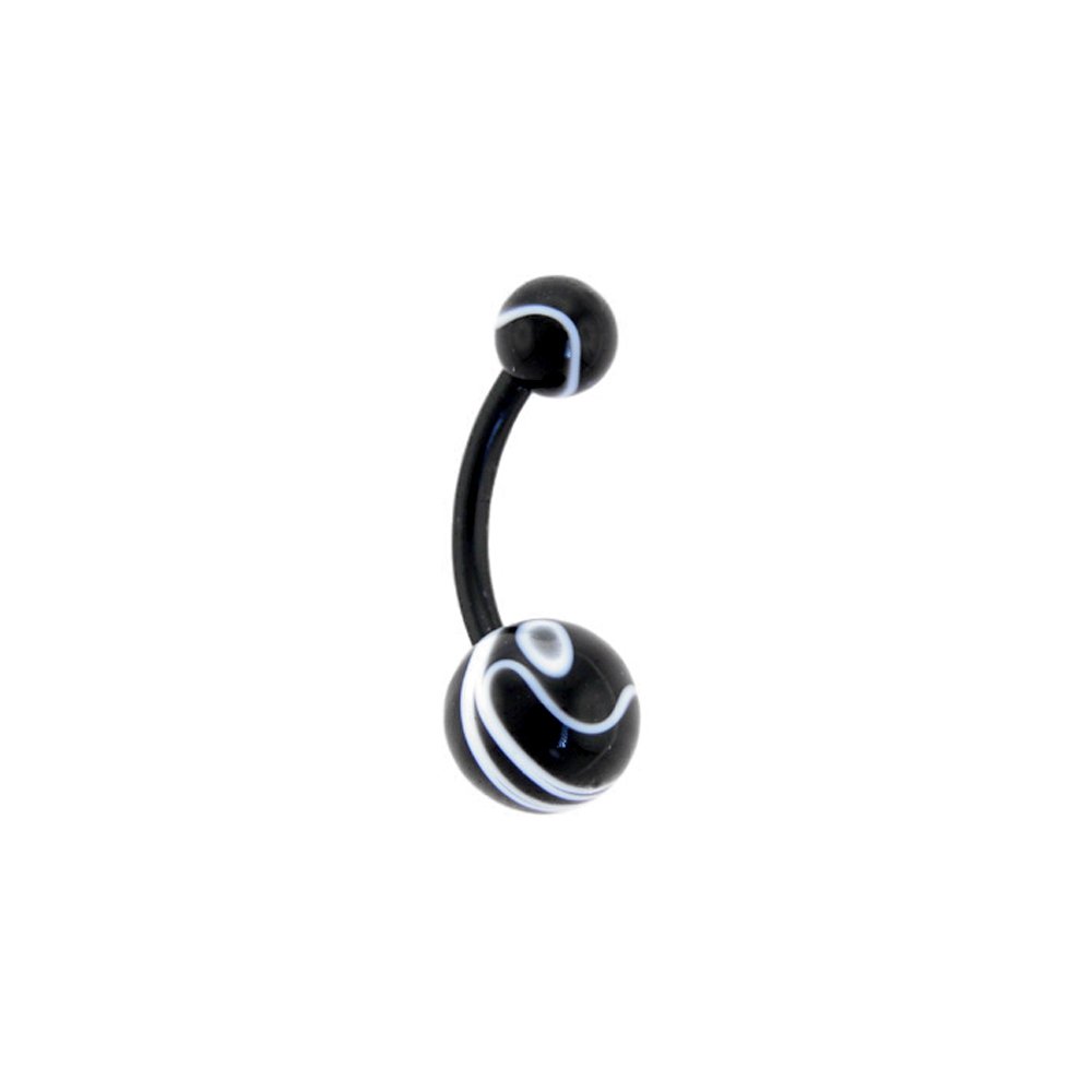Bioplast Black & White Marble Acrylic Ball Belly Button Ring - Stylish Body Jewelry for Navel Piercing | Perfect for Everyday Wear, Parties & Beach Outfits