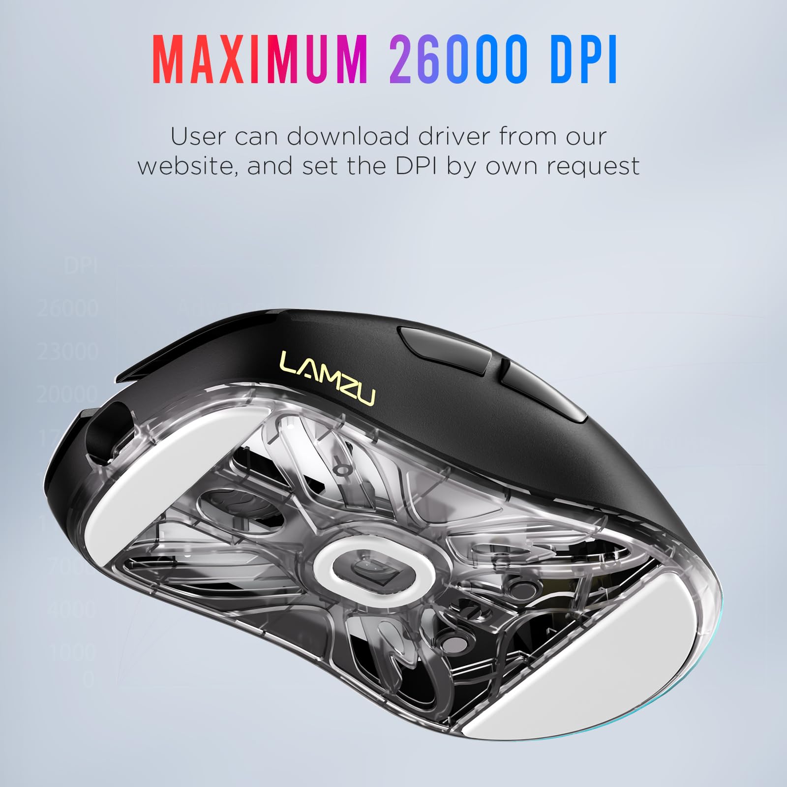 Lamzu Atlantis Mini 4K Wireless Gaming Mouse - Ultra Lightweight 51g, 26000 DPI, Symmetrical Design, Mechanical Switches, Silver TTC Encoder, PAW3395 Sensor, Nordic 52840-4k Dongle - Perfect for FPS, MOBA & Esports Gaming