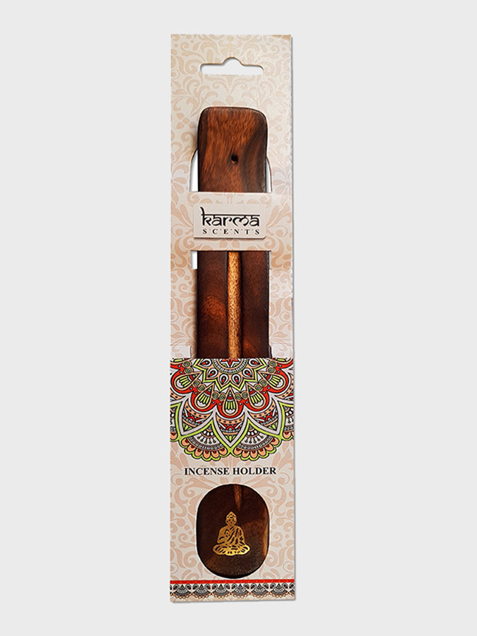 Namaste Karma Scents Brass Inlay Mango Wood Incense Ash Catcher Holder with Buddha Design - Perfect for Meditation, Yoga, and Spiritual Practices