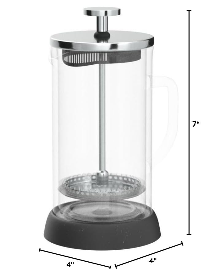 Oggi Glass French Press Coffee Maker (12oz) - Borosilicate Glass, Single Cup Coffee Press with Stainless Steel Lid, 3 Cup Capacity - Perfect for Home, Office & Travel Use
