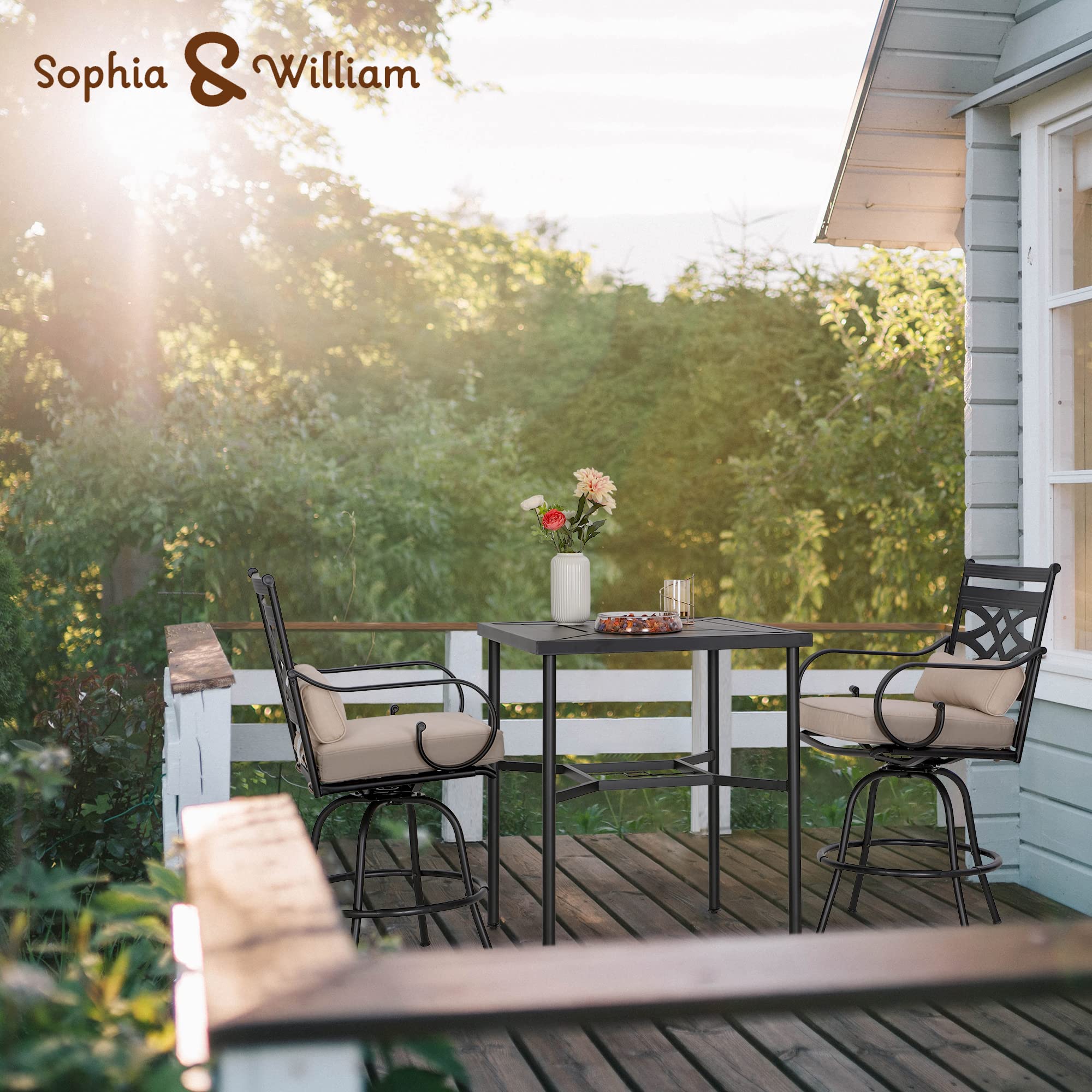 Sophia & William 2-Piece Swivel Bar Stool Set with Seat Cushion - Adjustable Height Counter Stools for Kitchen Island, Outdoor Patio, and Home Bar Decor