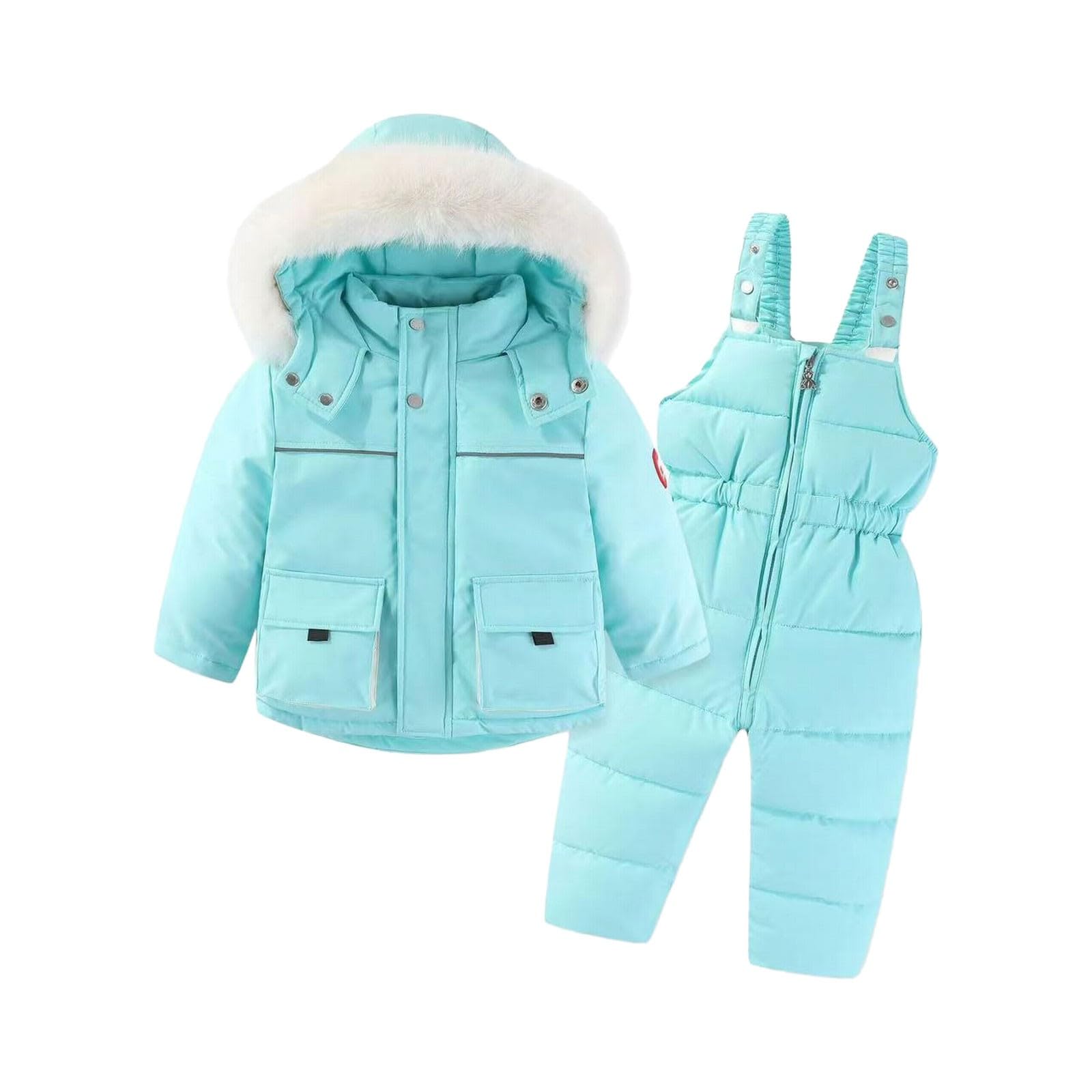**Baby Boys & Girls Winter Snowsuit Set - Fleece Hooded Down Jacket & Ski Bib Pants 2-Piece Outfit for Toddlers - Warm & Waterproof for Snow Play, Skiing & Outdoor Winter Activities**
