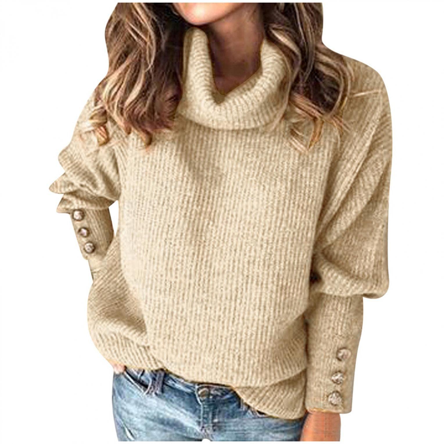 Women's Casual Long Sleeve Turtleneck Pullover Sweater - Soft Knit Button Cowl Neck Top for Fall & Winter | Perfect for Office, Dating & Weekend Outfits