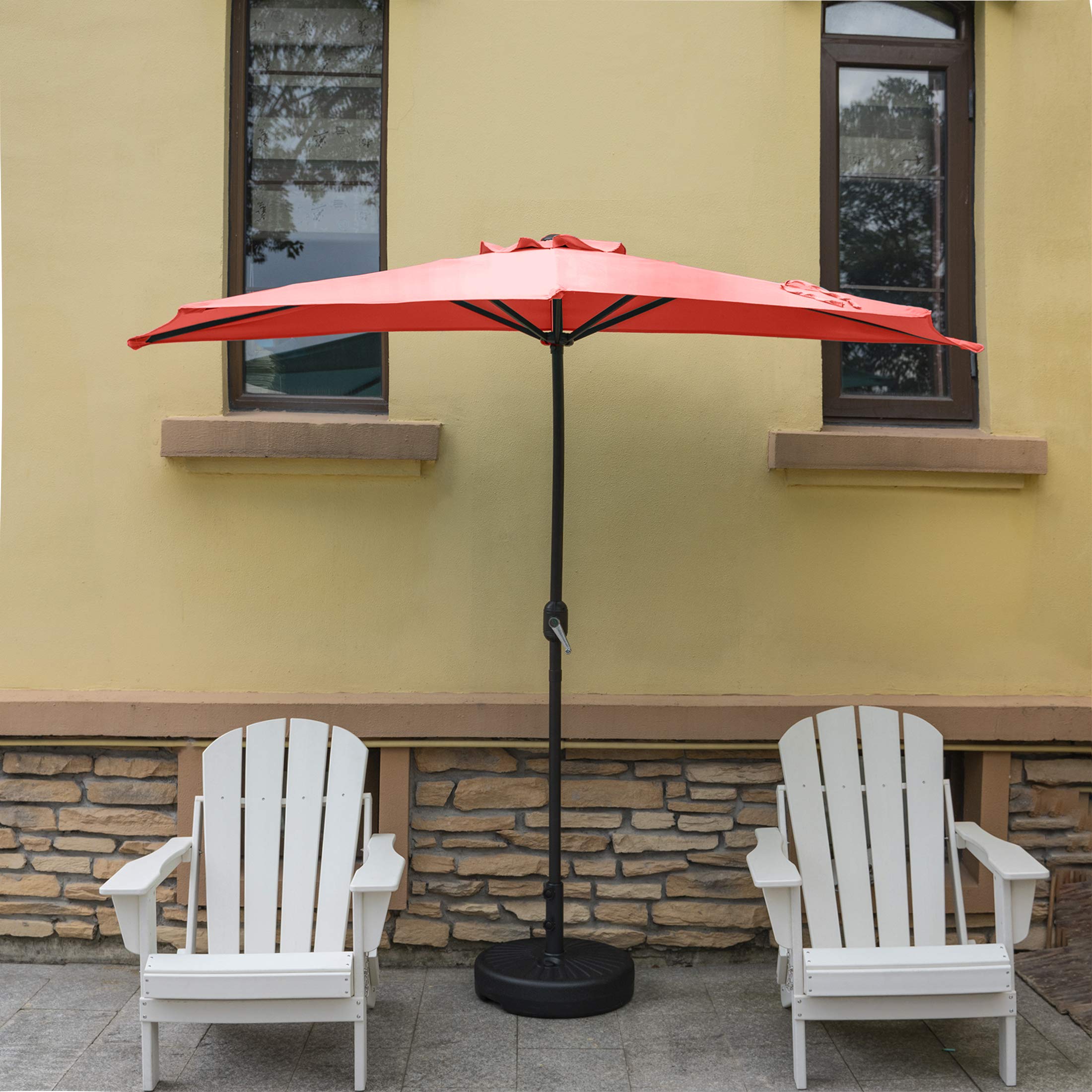 WO Home Furniture 9 FT Half Outdoor Market Patio Umbrella with Weighted Base Kit - Perfect for Backyard, Poolside, Restaurant & Outdoor Dining Areas