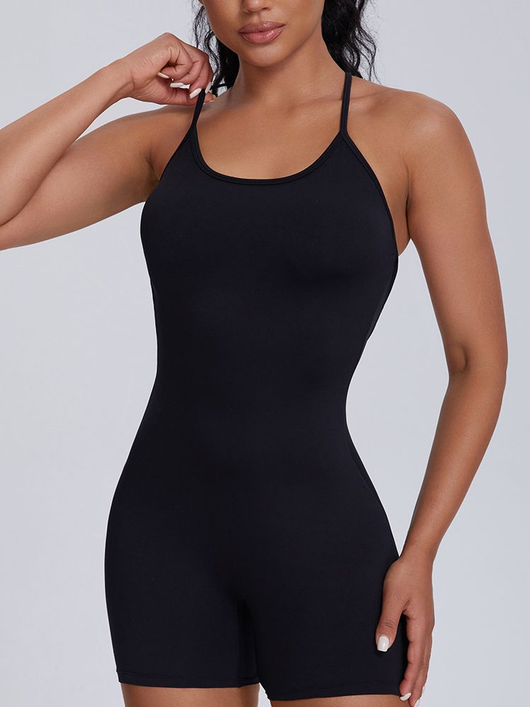 ZASUWA Women's U Neck Cross Back Scrunch Bum Romper - Sexy Bodycon Jumpsuit for Club, Party & Summer Outfits