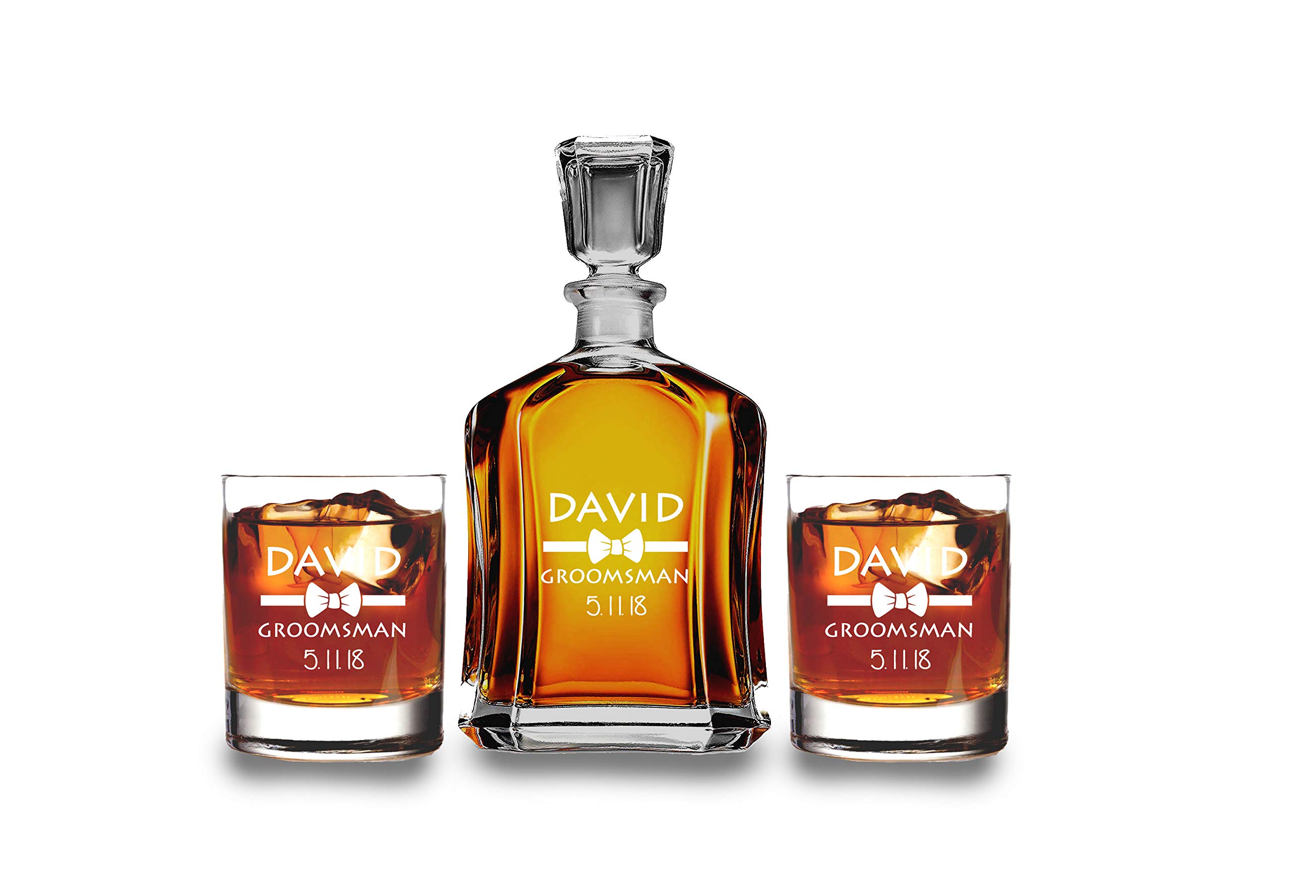 Personalized Whiskey Decanter Set with Wooden Box - Engraved Groomsmen Gift Set Includes 2 Whiskey Glasses - Perfect for Anniversary, Christmas & Wedding Gifts - Elegant Home Bar Accessories for Whiskey Lovers & Entertaining