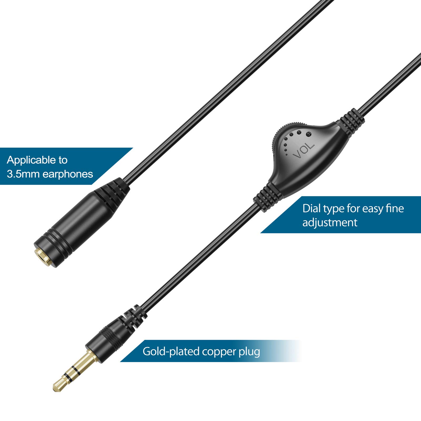 PChero 2 Pack 3.5mm Headphone Extension Cable - 3.3FT Male to Female Stereo Audio Jack Extender with Volume Control - Compatible with Headphones, Earphones, Smartphones, Tablets, MP3 Players - Perfect for Home, Office, Gaming, and Travel Use