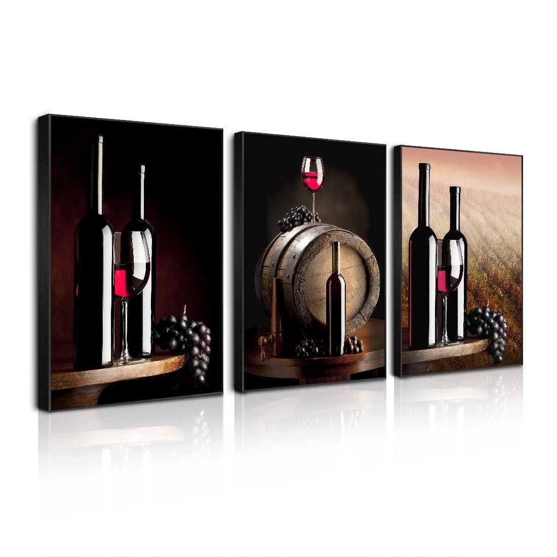 BOOMER 3-Piece Wine Theme Canvas Wall Art Set with Wooden Frames - Kitchen & Dining Room Decor for Wine Lovers | Perfect for Home Bar, Restaurant, or Gift Giving