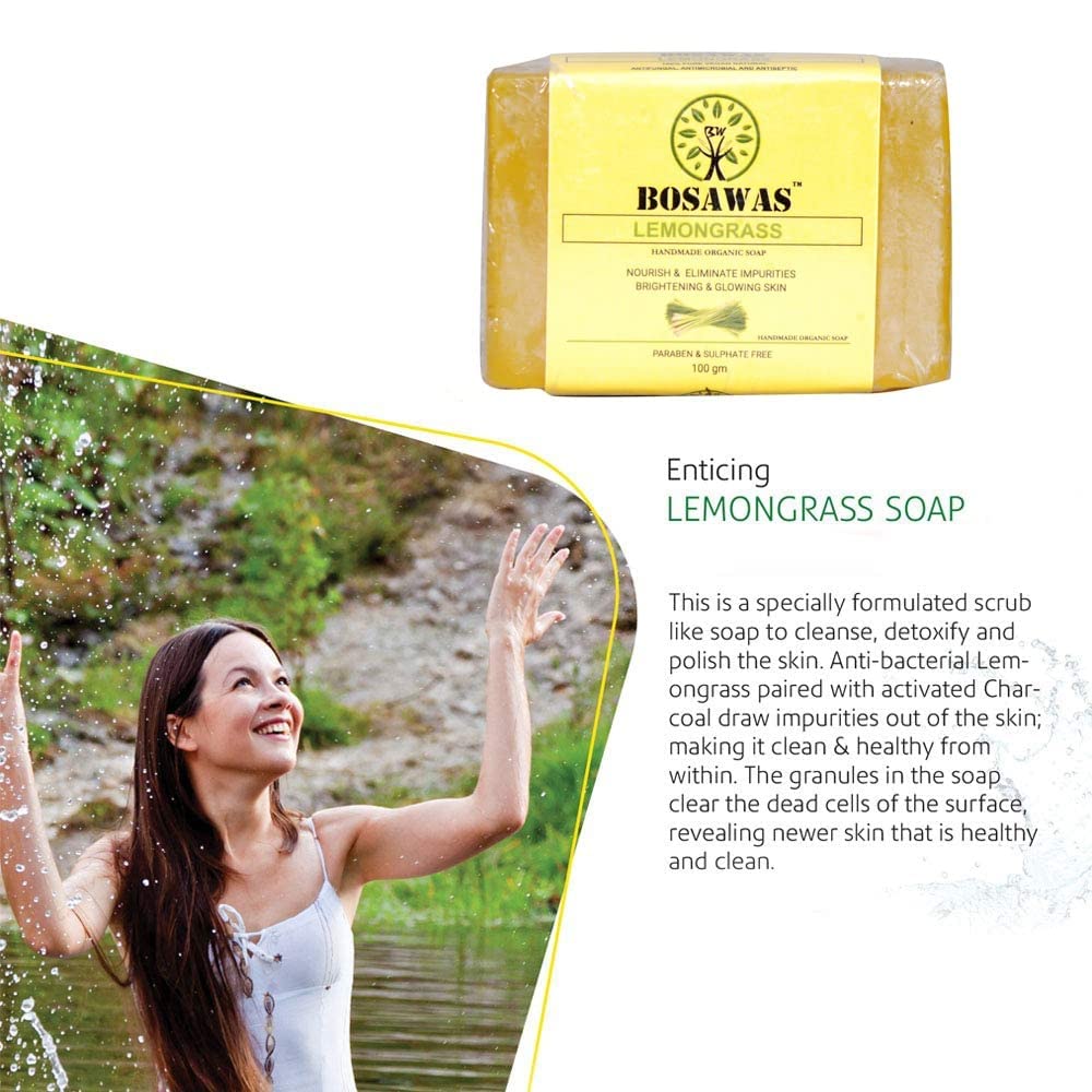 Organic Lemongrass Soap for Brightening & Glowing Skin | Handmade Natural Soap with Nourishing Properties | Pack of 4 (100g) | Perfect for Daily Skincare, Gifts & Eco-Friendly Bath Routine