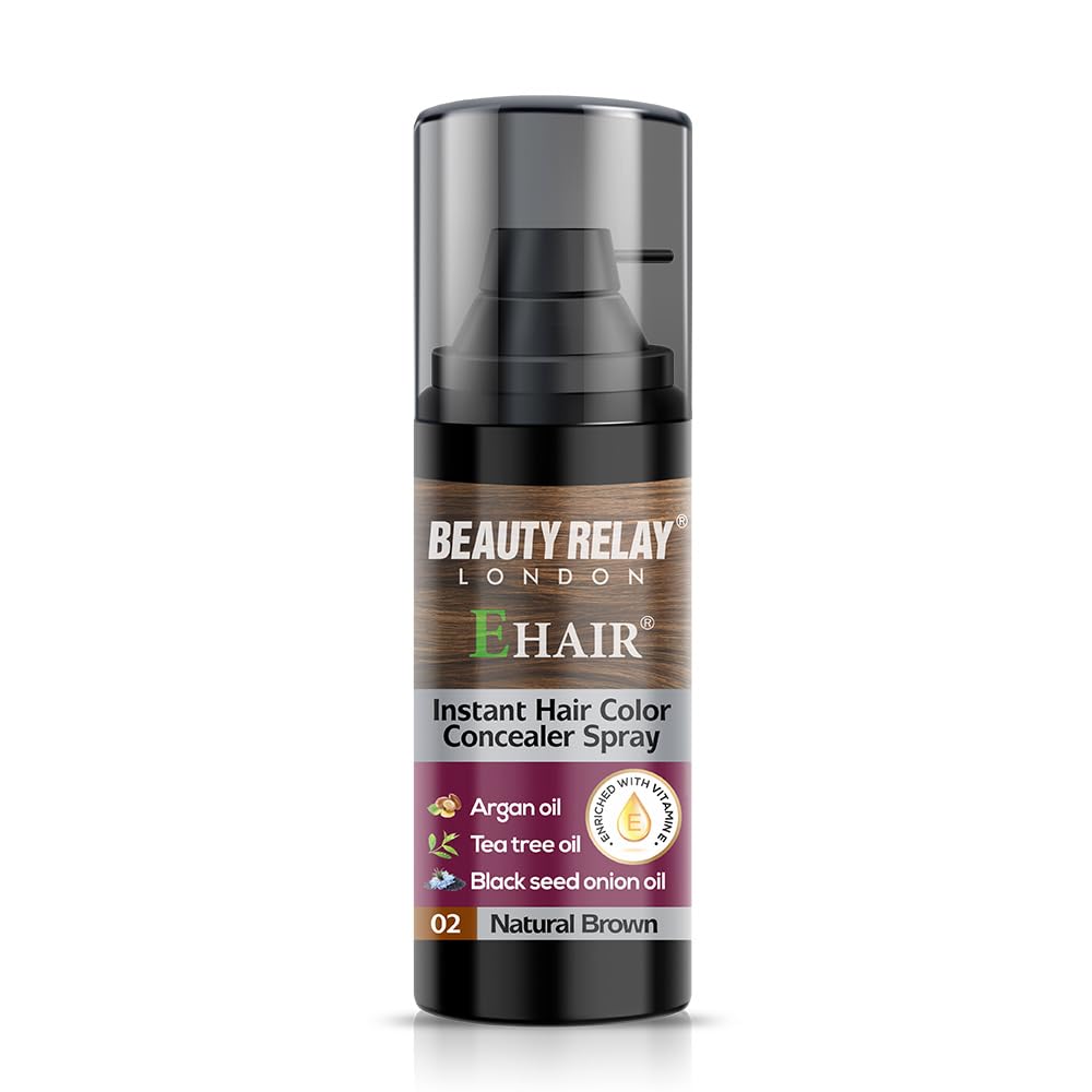 BEAUTYRELAY LONDON E Hair Ammonia-Free Natural Instant Hair Color Spray - Covers Gray & Black Hair Instantly, Easy to Use, Perfect Match & Blend for Brown Hair (1 Count) - Great for Touch-Ups, Root Coverage, and Quick Hair Color Fixes Between Salon Visits