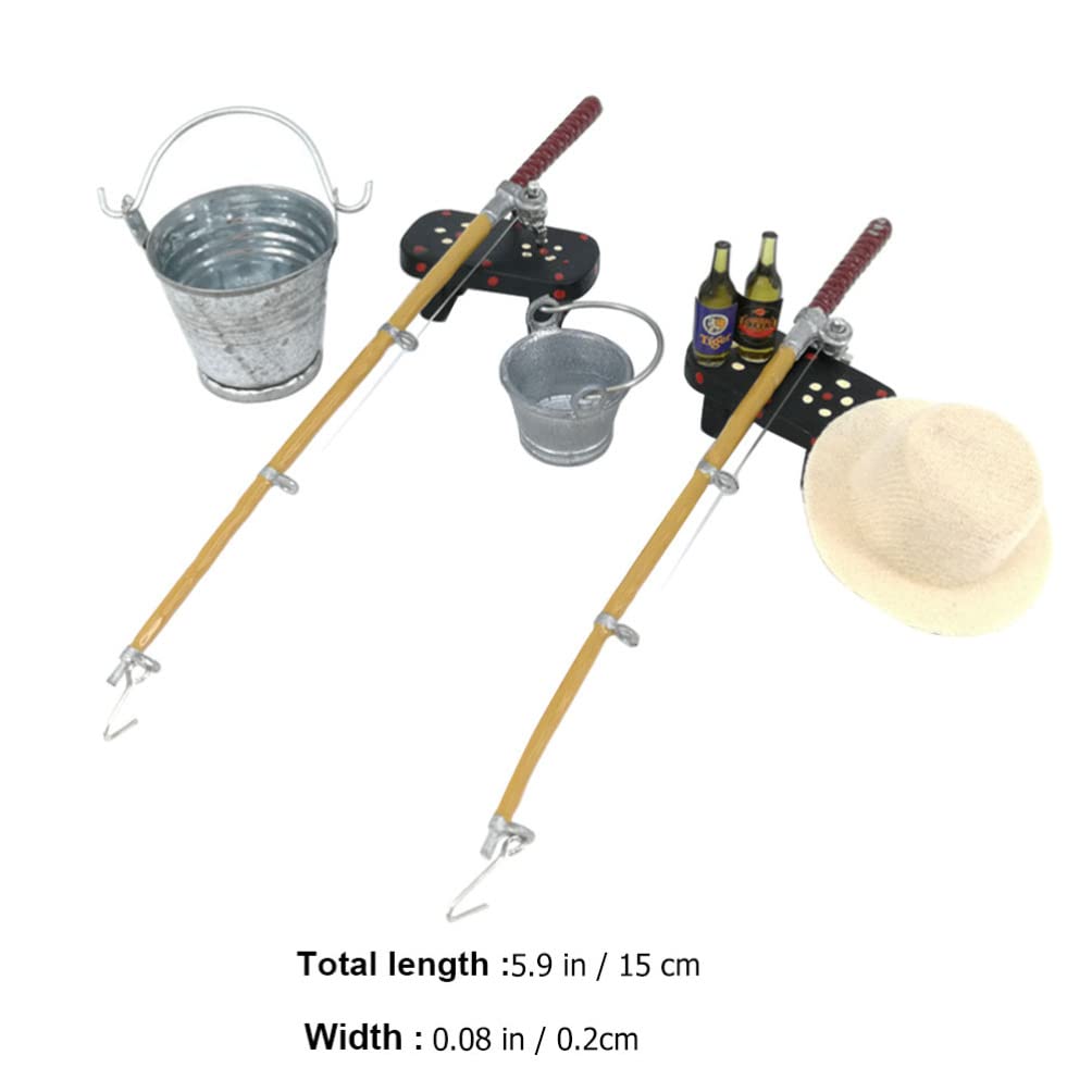 Kisangel Miniature Fishing Pole Set - Tiny Dollhouse Fishing Rod & Gear for Mini Bench, Hat, Beer Bottles, Buckets - Perfect for DIY Crafts, Model Scenes & Home Decor