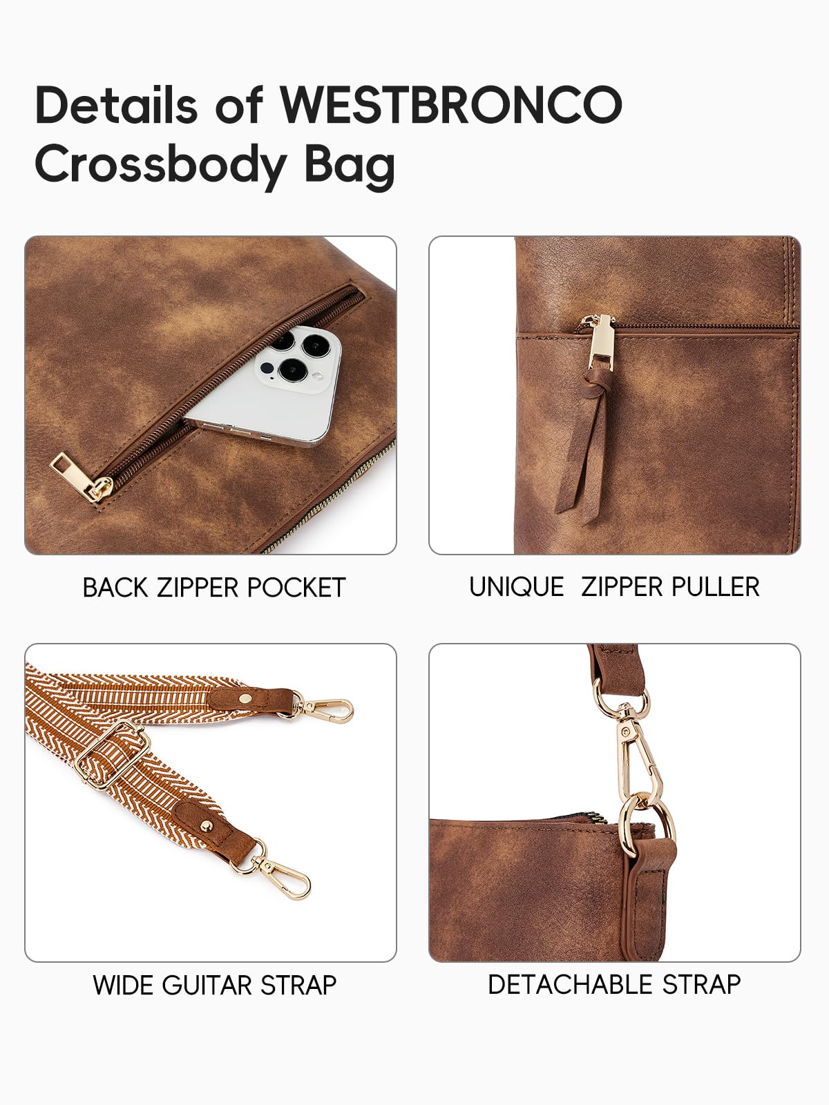 Women's Vegan Leather Crossbody Bag with Guitar Strap - Perfect for Daily Use & Travel