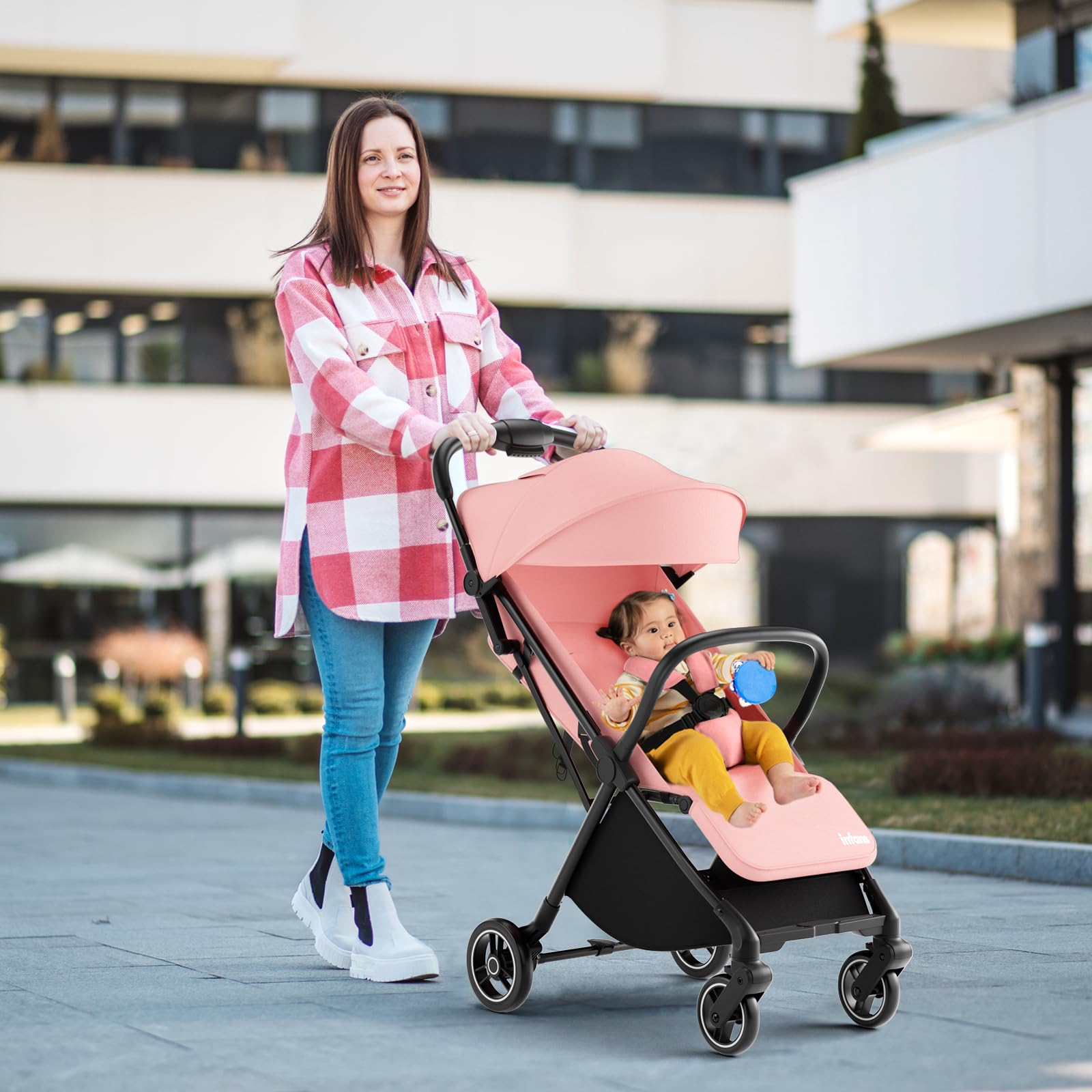 INFANS Lightweight Baby Stroller for Travel - Ultra Compact Fold, Airplane Approved, One-Hand Gravity Fold with Near Flat Recline | Perfect for Infants 0-36 Months | Ideal for Air Travel, Shopping, and Daily Walks