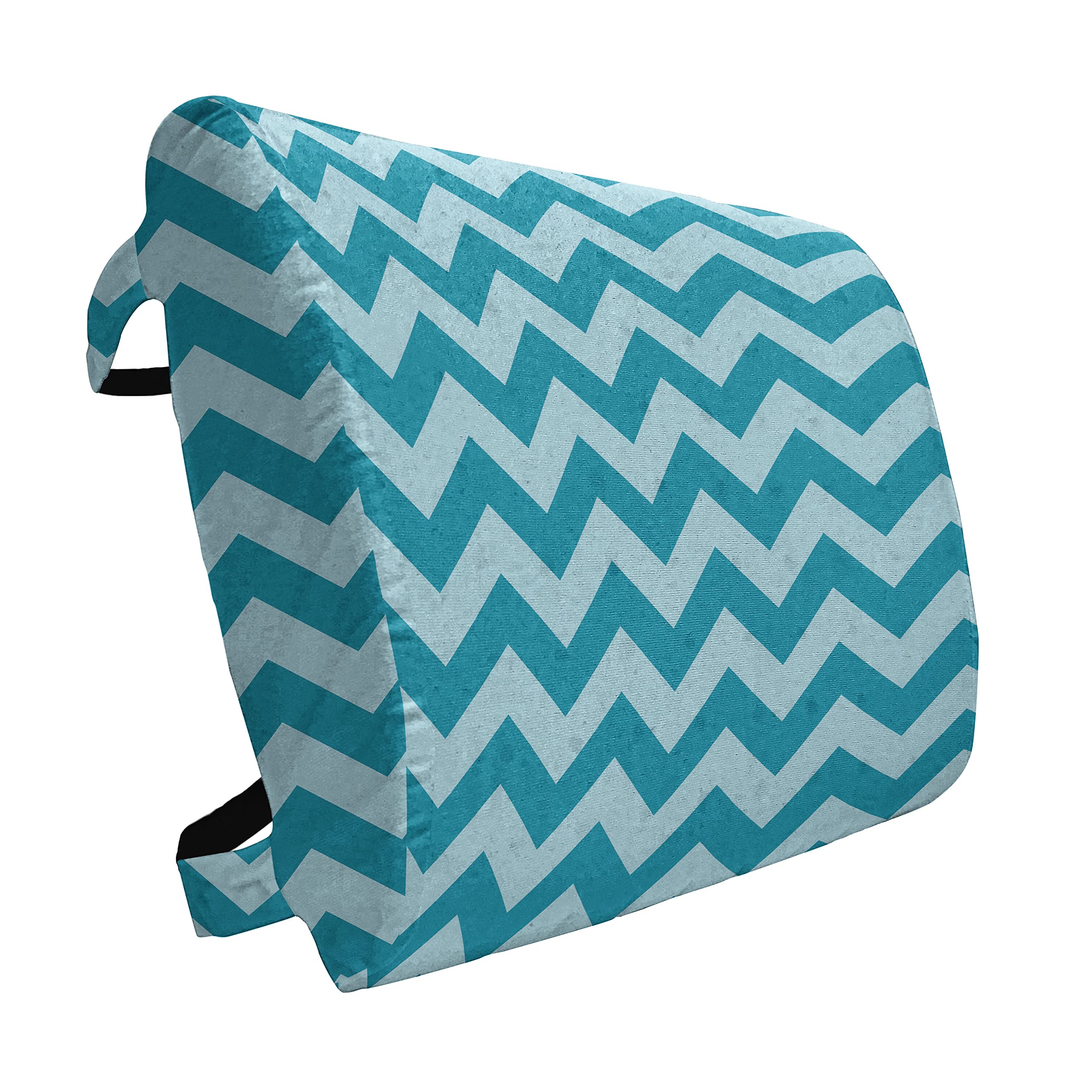 Ambesonne Chevron Lumbar Support Pillow - Ocean Wave Design, High Density Foam for Office Chair & Car Seat, 14x13 Inches, Teal Blue - Perfect for Back Pain Relief at Work or Long Drives