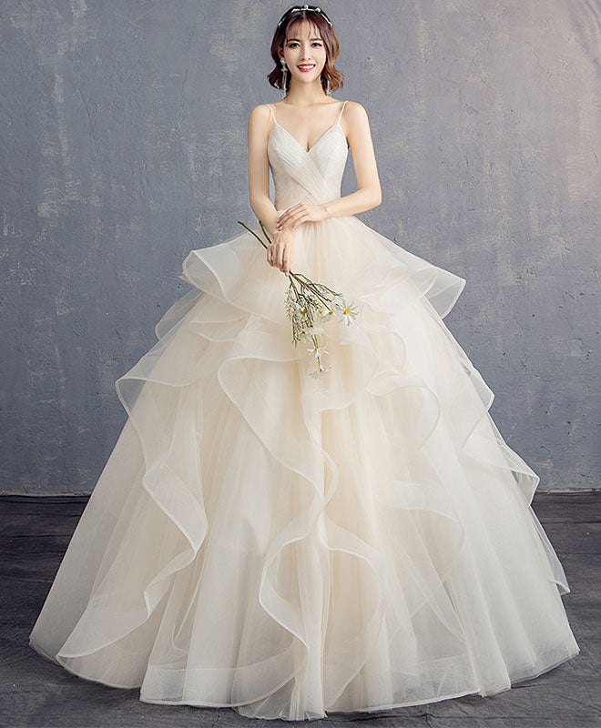 Elegant Light Champagne Tulle Long Prom Dress & Evening Gown - Perfect for Formal Dances, Weddings & Special Occasions