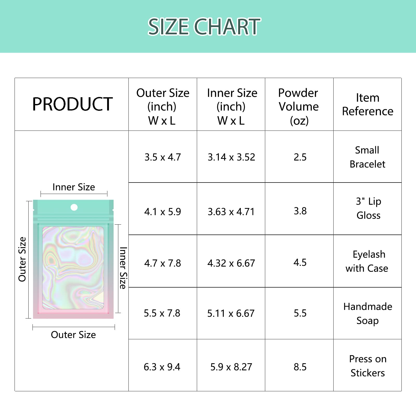 100-Pack Holographic Gradient Resealable Mylar Bags with Clear Window - 6.3x9.4 Inch Airtight Food Storage & Party Favor Bags (Green & Pink) for Candy, Snacks, Jewelry & Small Gift Packaging