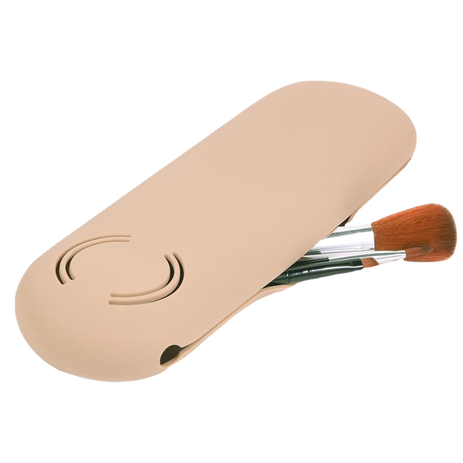 Khaki Makeup Brush Holder Bag - Silicone Travel Cosmetic Organizer with Blender Case | Portable Makeup Storage for Brushes & Sponges | Perfect for Travel, Home Vanity & On-the-Go Touchups
