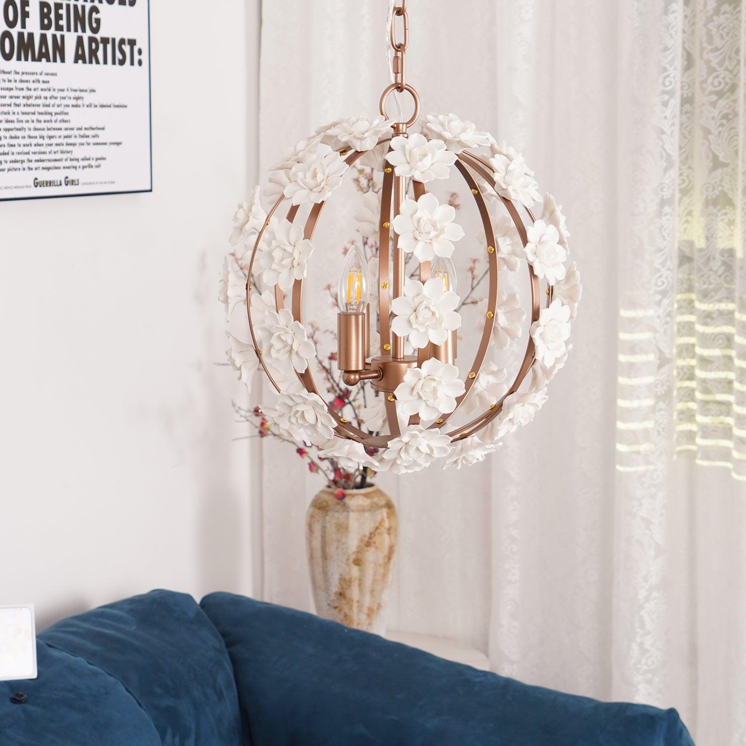 Bianca Floral Orb Chandelier - Elegant Crystal Ceiling Light Fixture for Dining Room, Bedroom & Living Room Decor