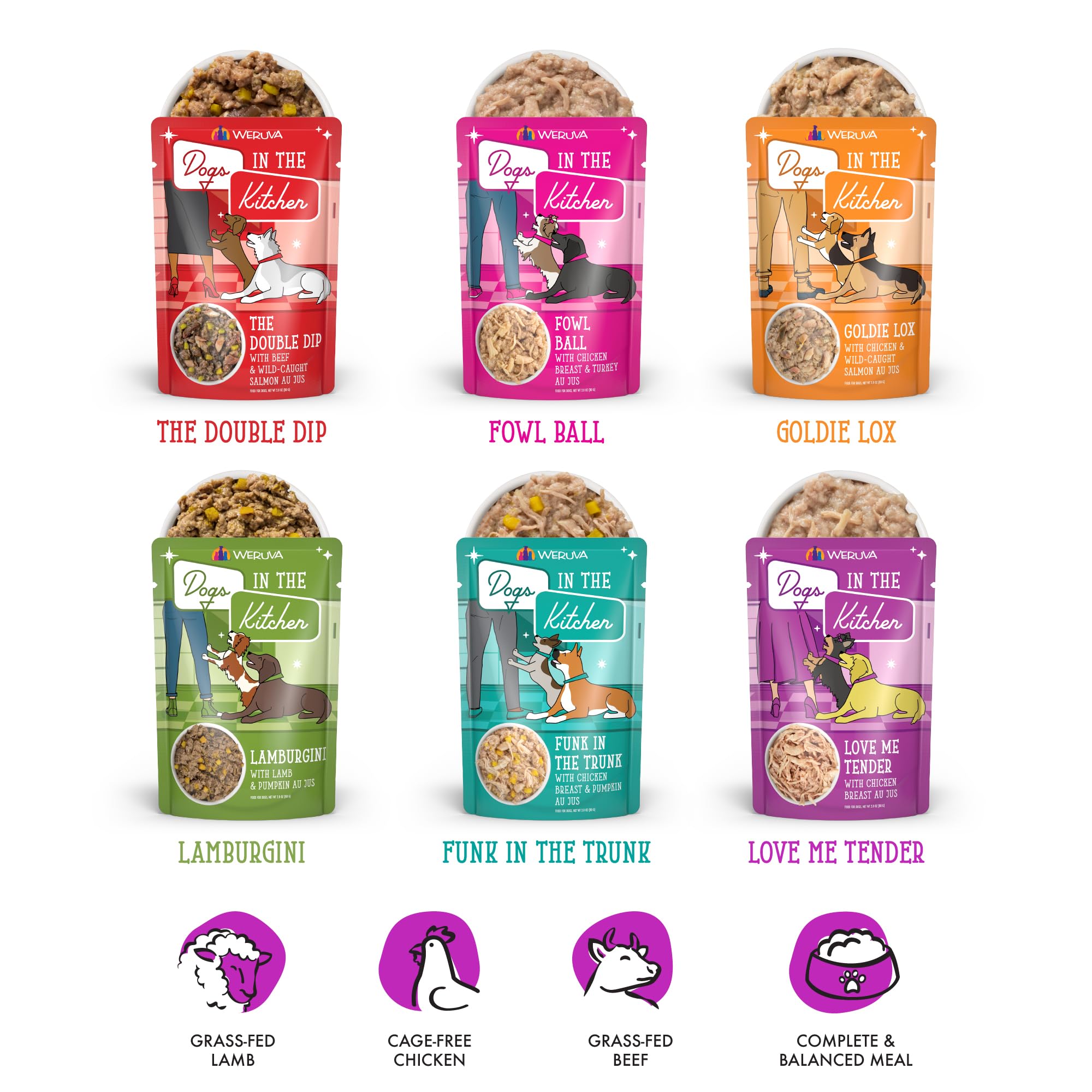 Weruva Dogs in The Kitchen Variety Pack - Pooch Pouch Party! Wet Dog Food for Small & Medium Breeds, 2.8Oz Pouches (Pack of 12) - Perfect for Travel, Training Treats & On-The-Go Meals