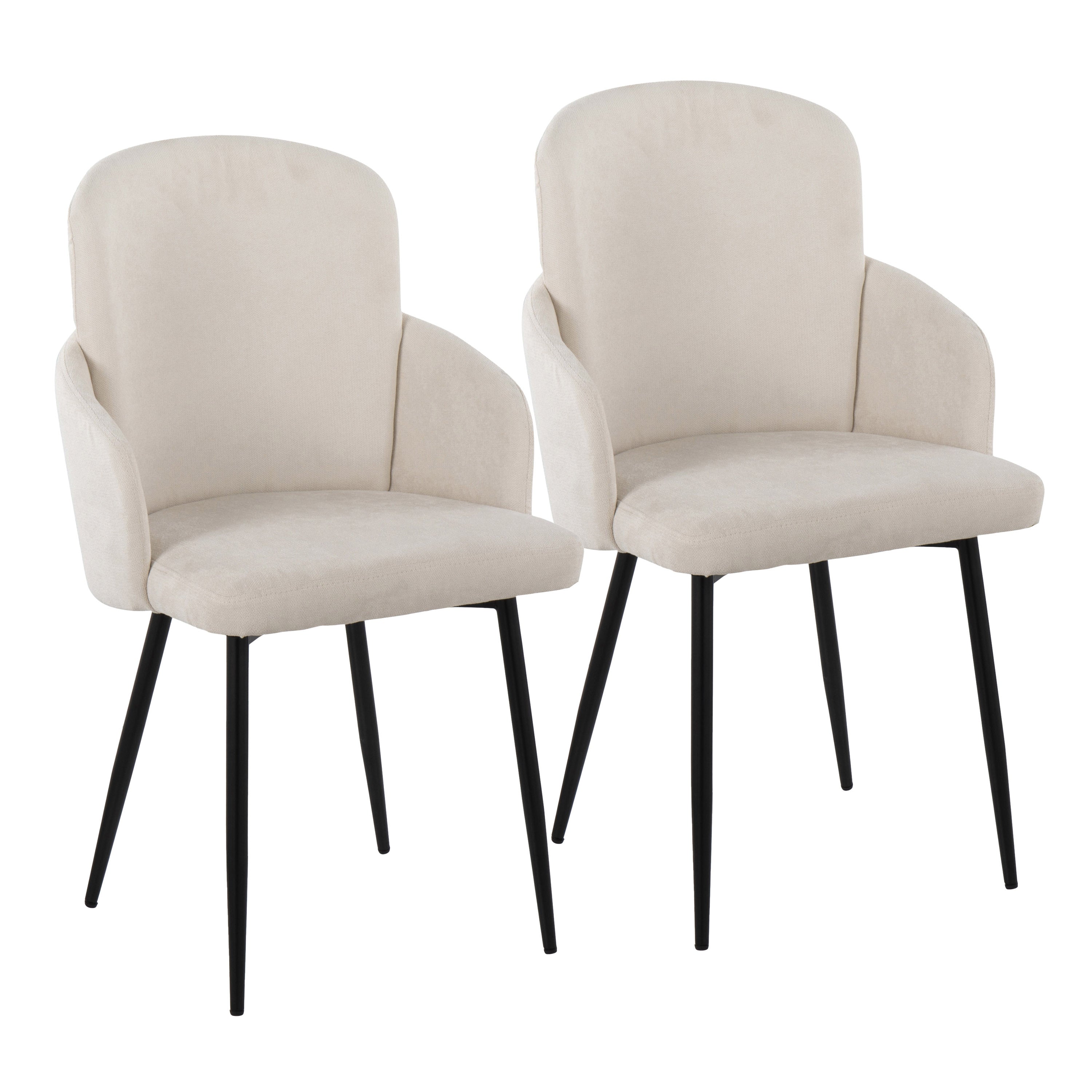 LumiSource Dahlia Modern Dining Chairs - Set of 2, Black Metal Frame with Cream Fabric Upholstery & Chrome Accents | Perfect for Kitchen, Dining Room, Breakfast Nook & Small Space Decor