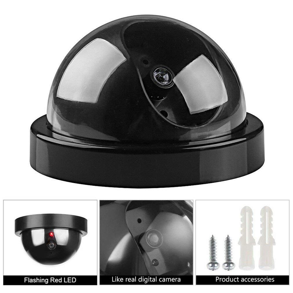 2 Pack BW Fake Security Cameras with Blinking LED Light - Dummy Dome Surveillance Camera for Home & Office Security | Ideal for Deterring Burglars & Enhancing Safety