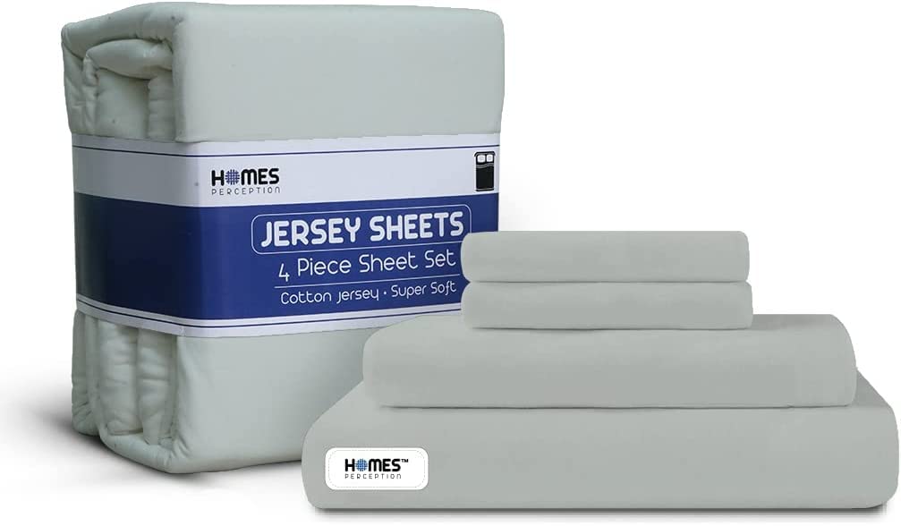 Homesperception 100% Cotton Jersey Knit Sheet Set King Size 4-Piece - Ultra Soft Breathable Bed Sheets with 16