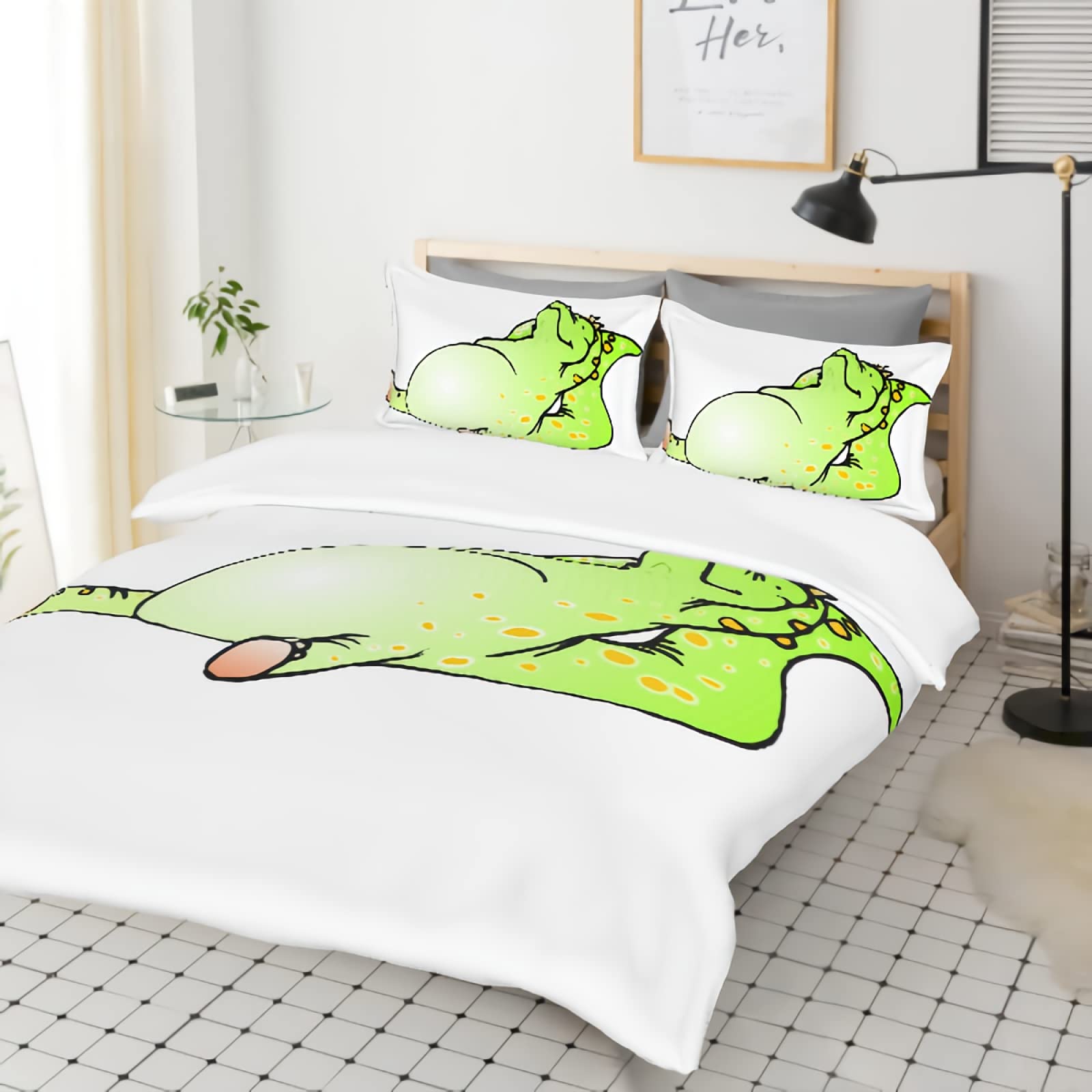 Dinosaur Duvet Cover Set - 3 Piece King Size Bedding with 2 Pillowcases | 100% Soft Microfiber Cartoon Dino Design | Perfect for Kids Room, Nursery Decor & Jurassic Themed Bedrooms