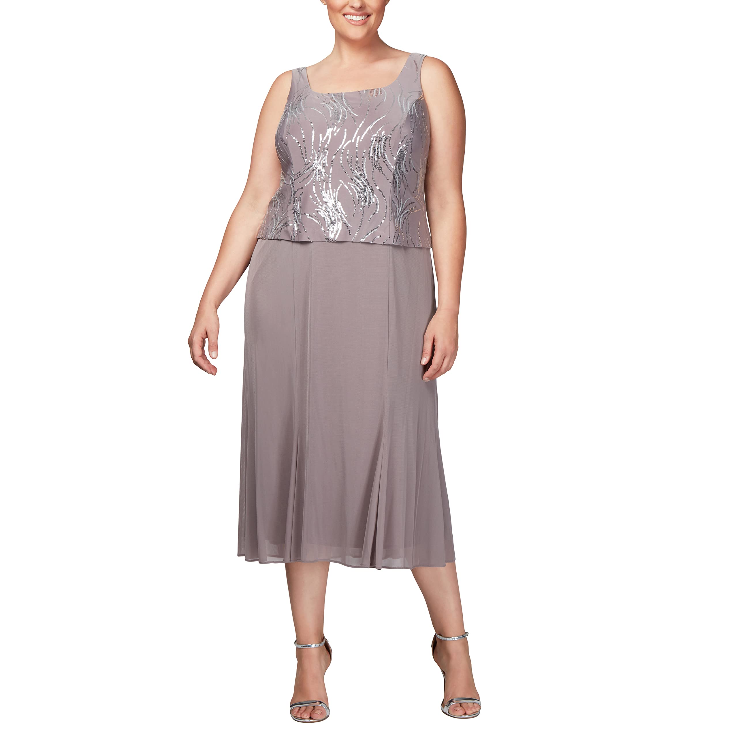 Alex Evenings Women's Plus Size Tea-Length Mother of The Bride Jacket Dress for Wedding Guest, Formal Events & Special Occasions - Elegant Lace Appliqué & Flattering Fit for Bridal Parties, Cocktail Receptions & Evening Galas