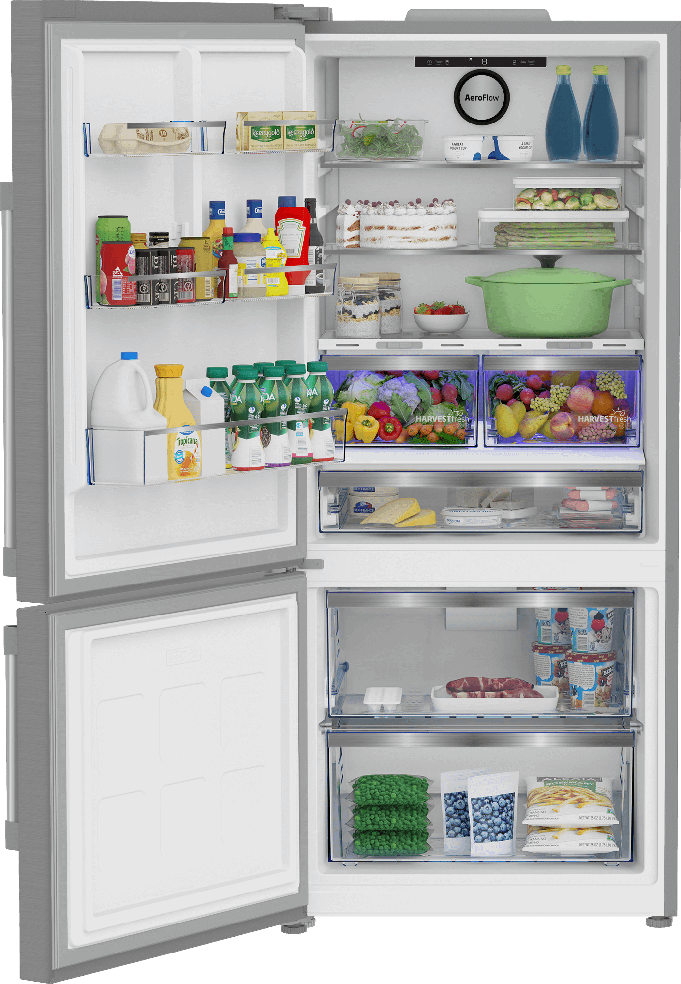 Beko BFBF30216SSL 30 Inch Bottom Freezer Refrigerator - Energy Efficient Stainless Steel French Door Fridge for Kitchen, Home & Office Use