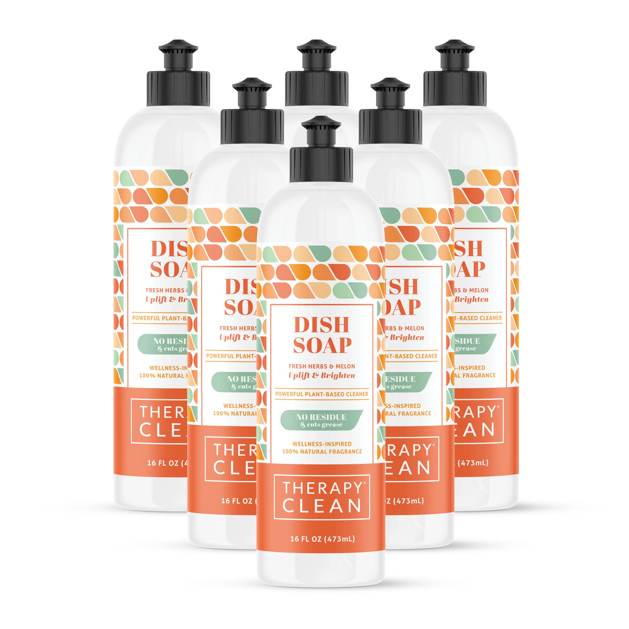 **Natural Therapy Clean Dish Soap - Fresh Herb & Melon Scent (6-Pack) | Plant-Based Dishwashing Liquid for Hand & Dishwasher Use | Eco-Friendly Refillable Bottle Soap for Kitchen & Home Cleaning**    *(Perfect for Daily Dishwashing, Grease Removal, and Gentle on Hands – Ideal for Eco-Conscious Households!)*