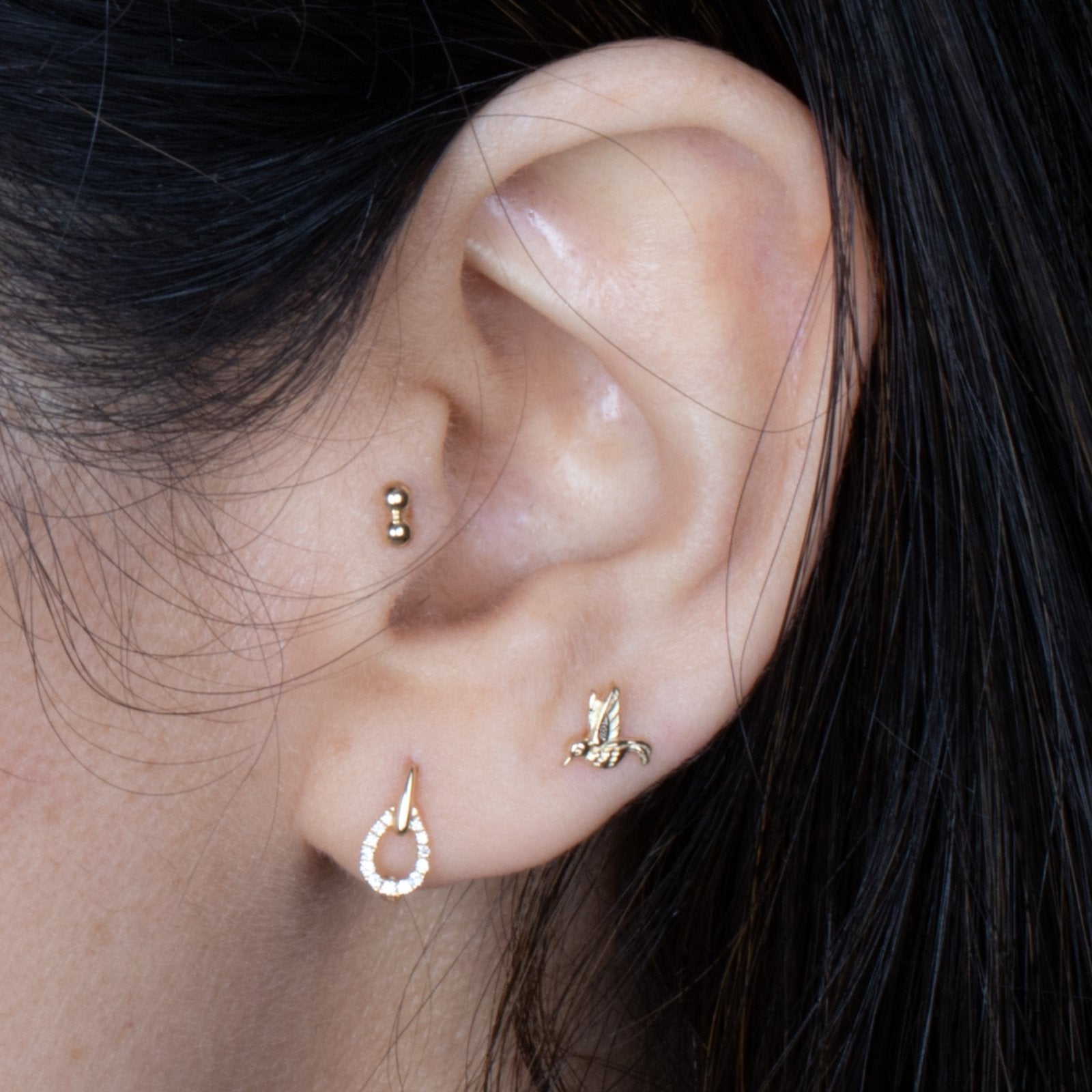 14k Yellow Gold Hummingbird Flat Back Stud Earrings - Dainty & Elegant Jewelry for Everyday Wear, Gifts & Special Occasions