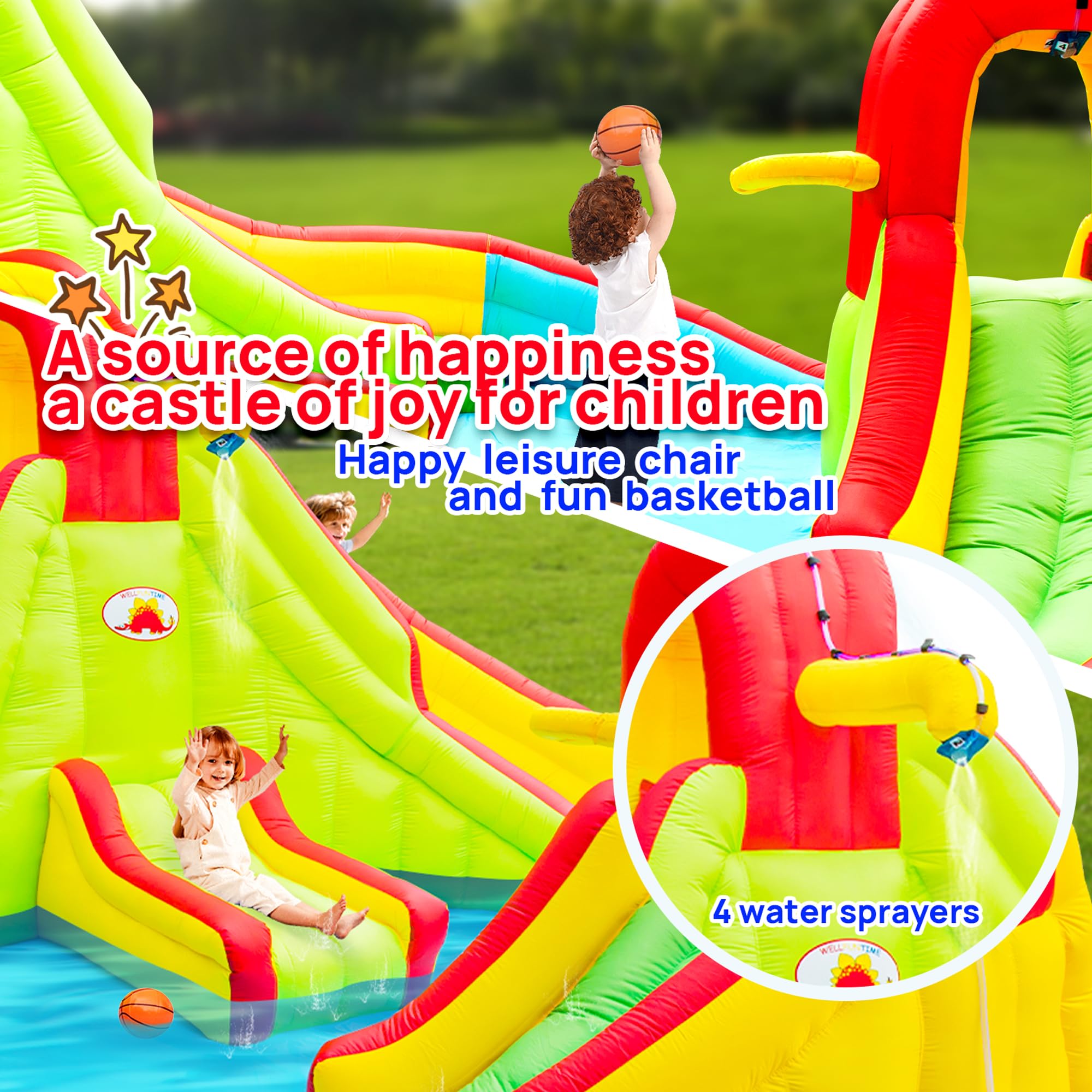 Best Heavy Duty Inflatable Water Slide Park with Double Slides & Climbing Wall | Outdoor Bounce House with Fountain & Air Blower Included | Perfect for Backyard Parties, Summer Fun & Kids Birthday Celebrations