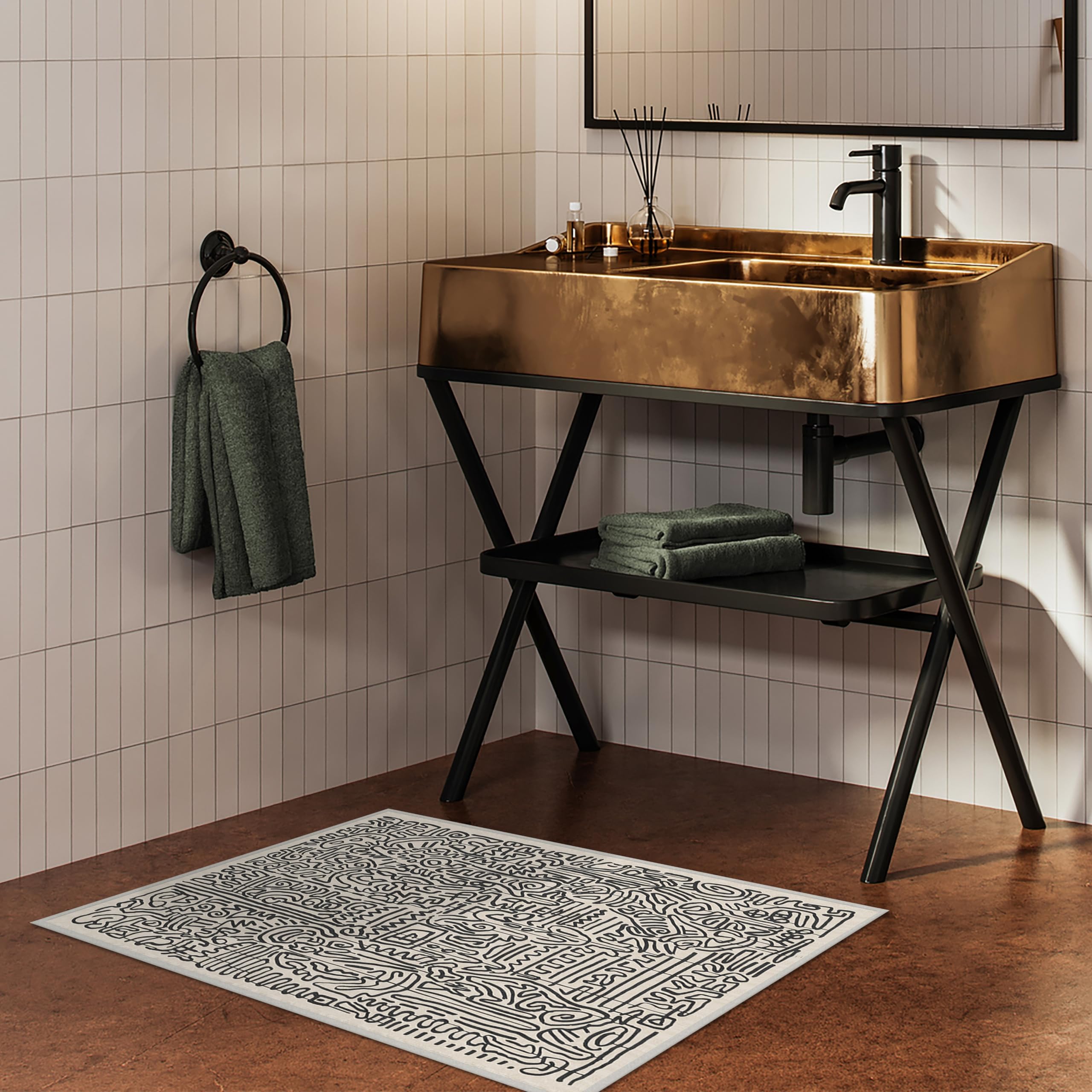 Ruggable x Keith Haring Washable 2x3 Area Rug | Freestyle Black & Ivory Non-Slip Rug | Premium Washable Rugs for Living Room, Bedroom, Kitchen, Office & Classroom | Pet-Friendly & Easy to Clean | Perfect for High-Traffic Areas & Modern Home Decor