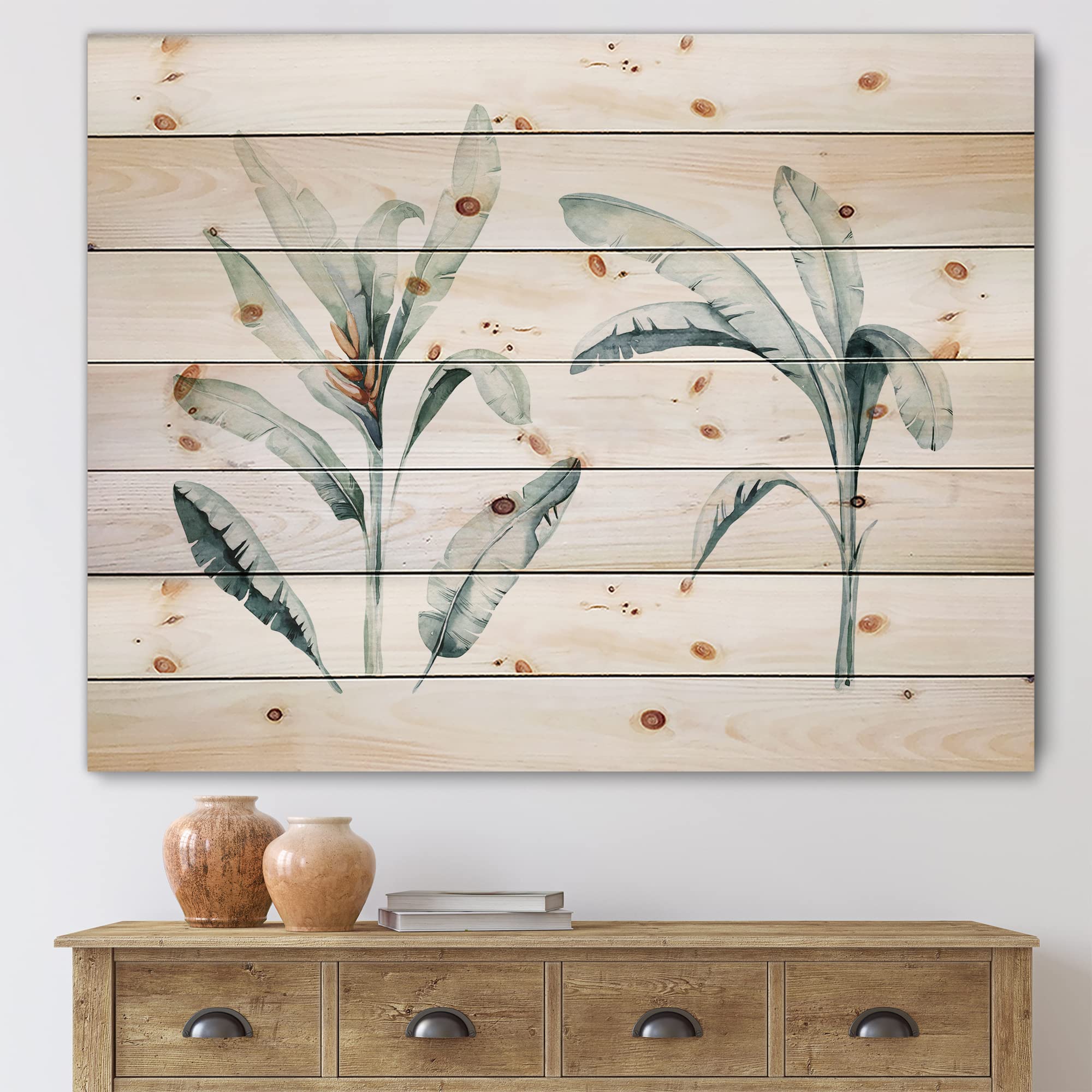 Bohemian Tropical Jungle Leaves Wood Wall Art - Blue Eclectic Wood Wall Decor with Large Animal Prints on Natural Pine - Perfect for Living Room, Bedroom & Boho Home Decor