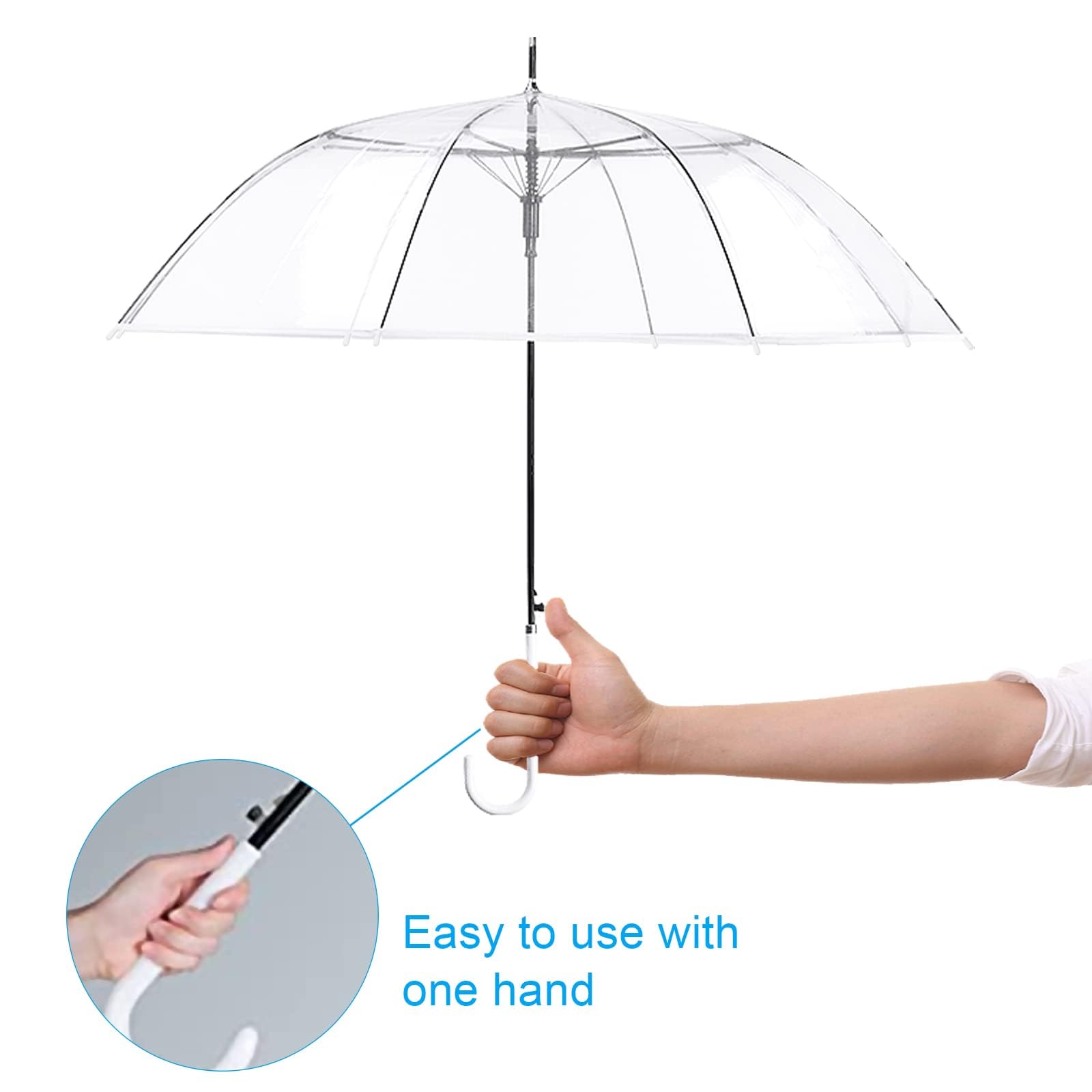 30 Pack Clear Wedding Umbrellas Bulk - Auto Open Transparent Windproof Stick Umbrellas with J Hook Handle, Large Canopy for Wedding, Bridal Party, Outdoor Events & Rainy Days (Clear) - Perfect for Ceremonies, Photos & Guest Protection
