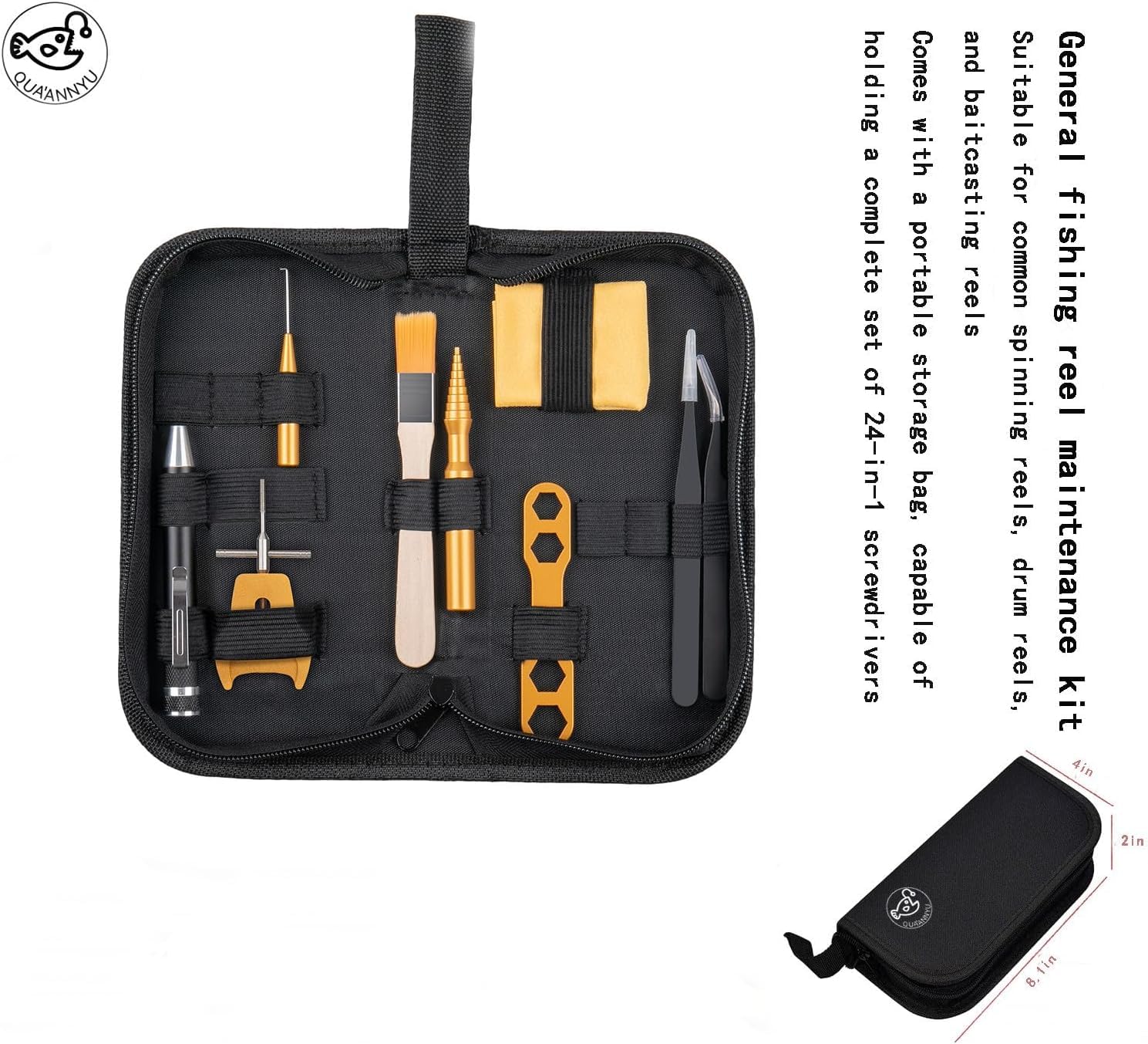 QUA'ANNYU Upgraded 24-in-1 Fishing Reel Maintenance Kit with Screwdriver - Professional Cleaning, Care & Repair Tools for Saltwater & Freshwater Fishing Gear - Perfect for Anglers & DIY Rod Maintenance