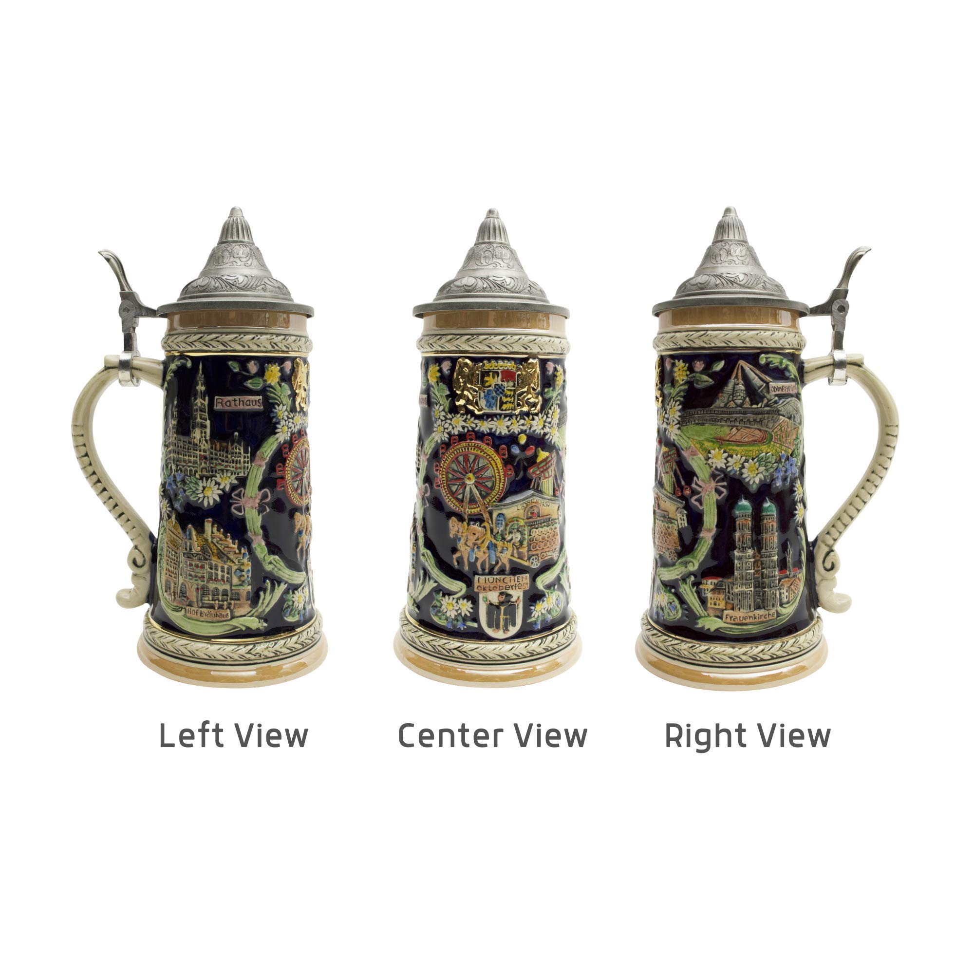 Authentic Hand-Painted Munich Oktoberfest Beer Stein with Metal Lid - 1 Liter Large German Beer Tankard Mug for Oktoberfest & Home Brewing - Perfect Gift for Beer Lovers & Collectors - Ideal for Oktoberfest Celebrations, Home Bars & Man Cave Decor