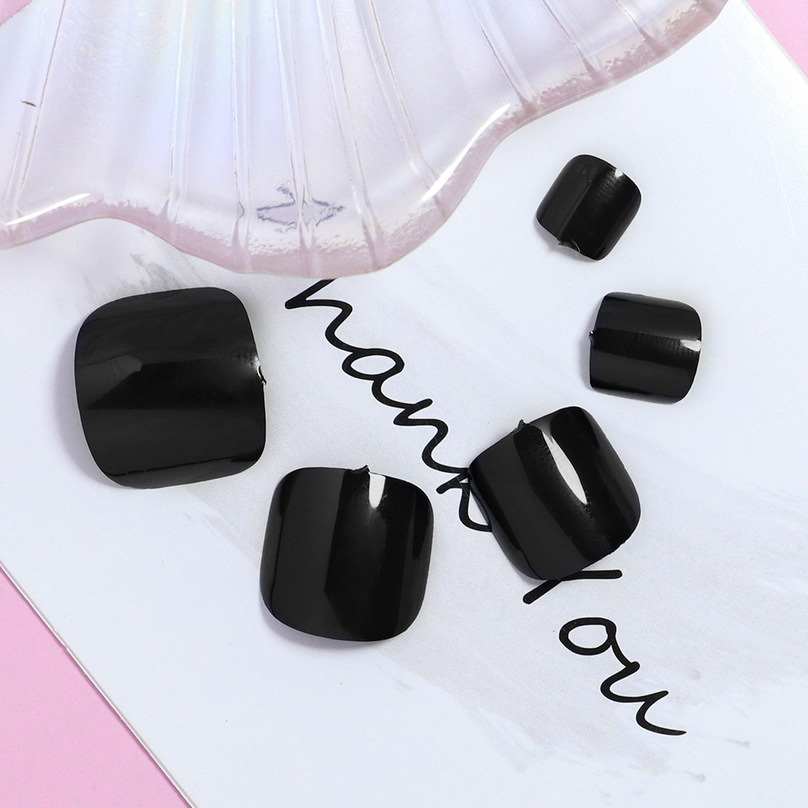 24Pcs Black Press-On Acrylic Toenails - Full Cover Fake Toe Nails with Glossy Finish & Strong Glue - Natural Looking Artificial Toenails for Women | Perfect for Pedicures, Parties & Everyday Wear