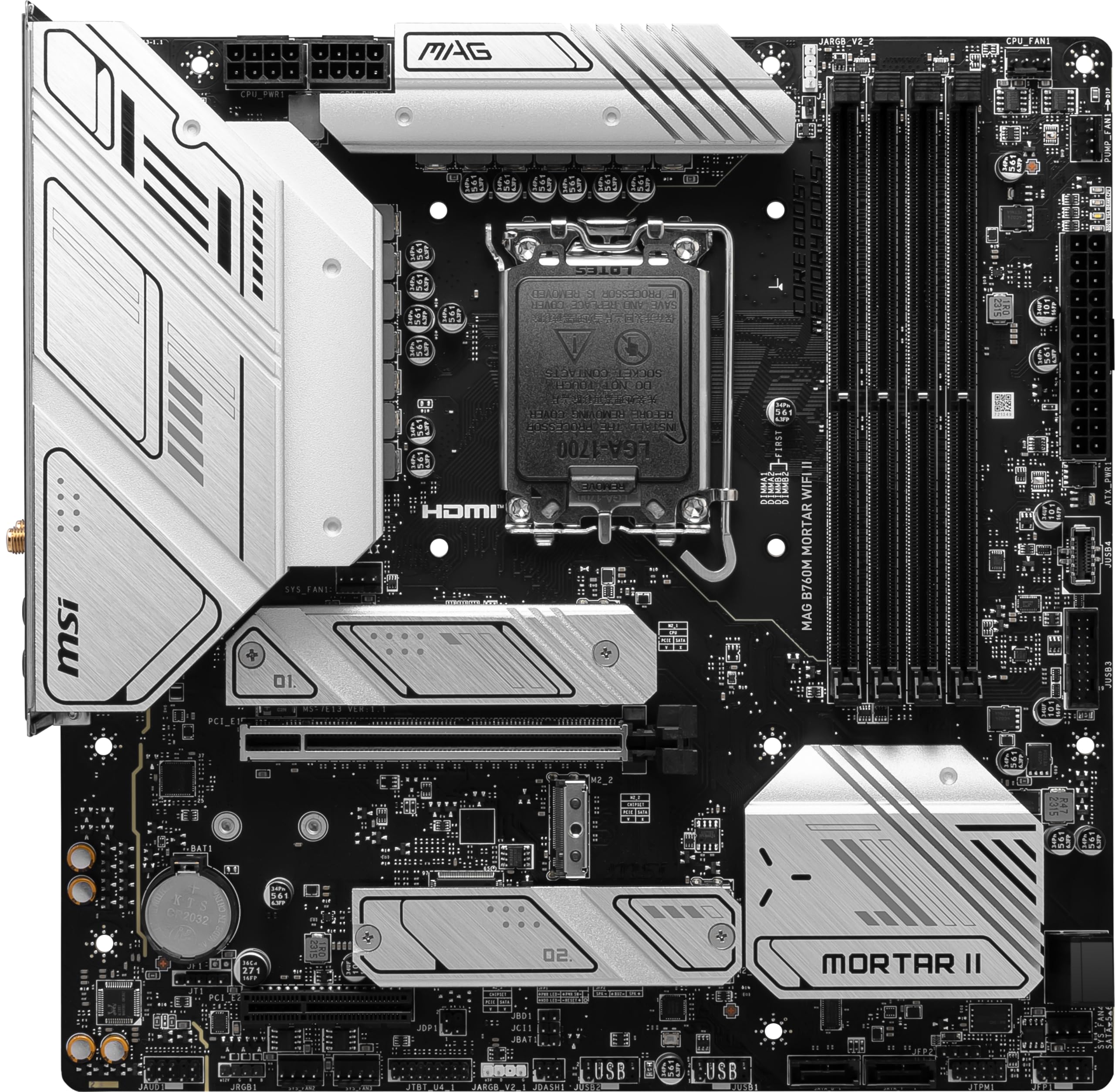 MSI MAG B760M Mortar WiFi II Gaming Motherboard - Intel 12th/13th/14th Gen LGA 1700, DDR5, PCIe 5.0, Dual M.2, 2.5G LAN, USB 3.2 Gen2, Wi-Fi 6E, Bluetooth 5.3 mATX - Perfect for Gaming PC Builds & High-Performance Workstations
