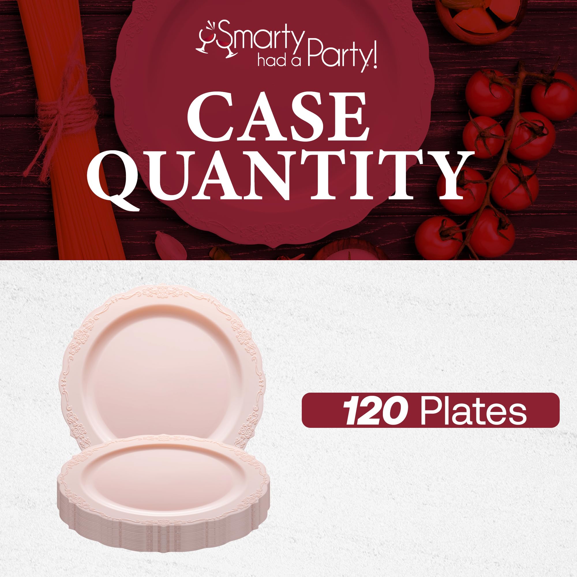 Elegant Disposable Plastic Plates 7.5 Inch - 120 Count Pink Heavy Duty Dinnerware for Parties, Weddings & Events | Perfect for Salad, Desserts & Cocktail Receptions