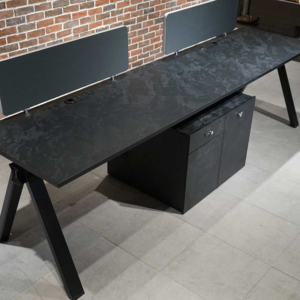 DOLAN 2-Seater Workstation Desk 2.8m Black Concrete - Modern Office Furniture for Home & Workspace, Perfect for Shared Desks in Small Offices or Study Rooms