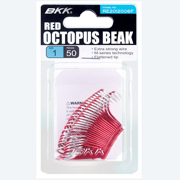 BKK Red Octopus Beak Fishing Hooks - Bulk Pack for Saltwater Fishing, Pier Angling, and Deep Sea Game Fishing